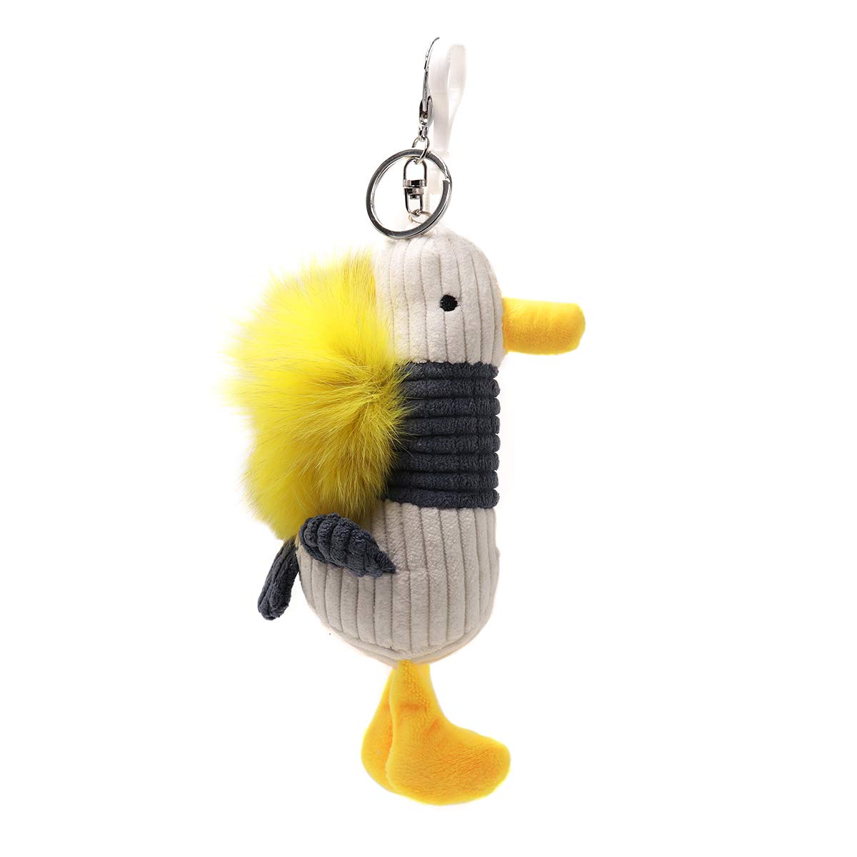 Surell Fox Fur Duck Keychain - Cute Pompom Fashion Keyring with Fluffy Fur Ball - Perfect for Handbags, Backpacks & Gift Giving