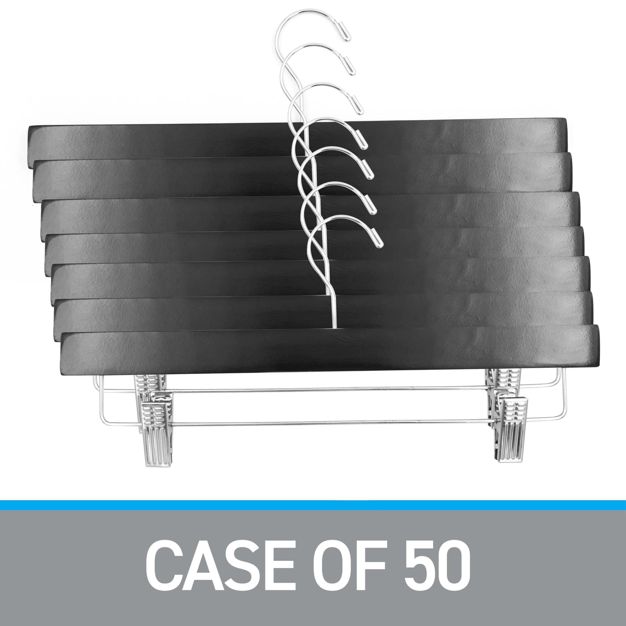 SSWBasics 14 Inch Black Wooden Skirt & Pants Hangers - Bulk Pack of 50 - Premium Closet Organizers for Dresses, Trousers & Uniforms - Space Saving Wardrobe Solution