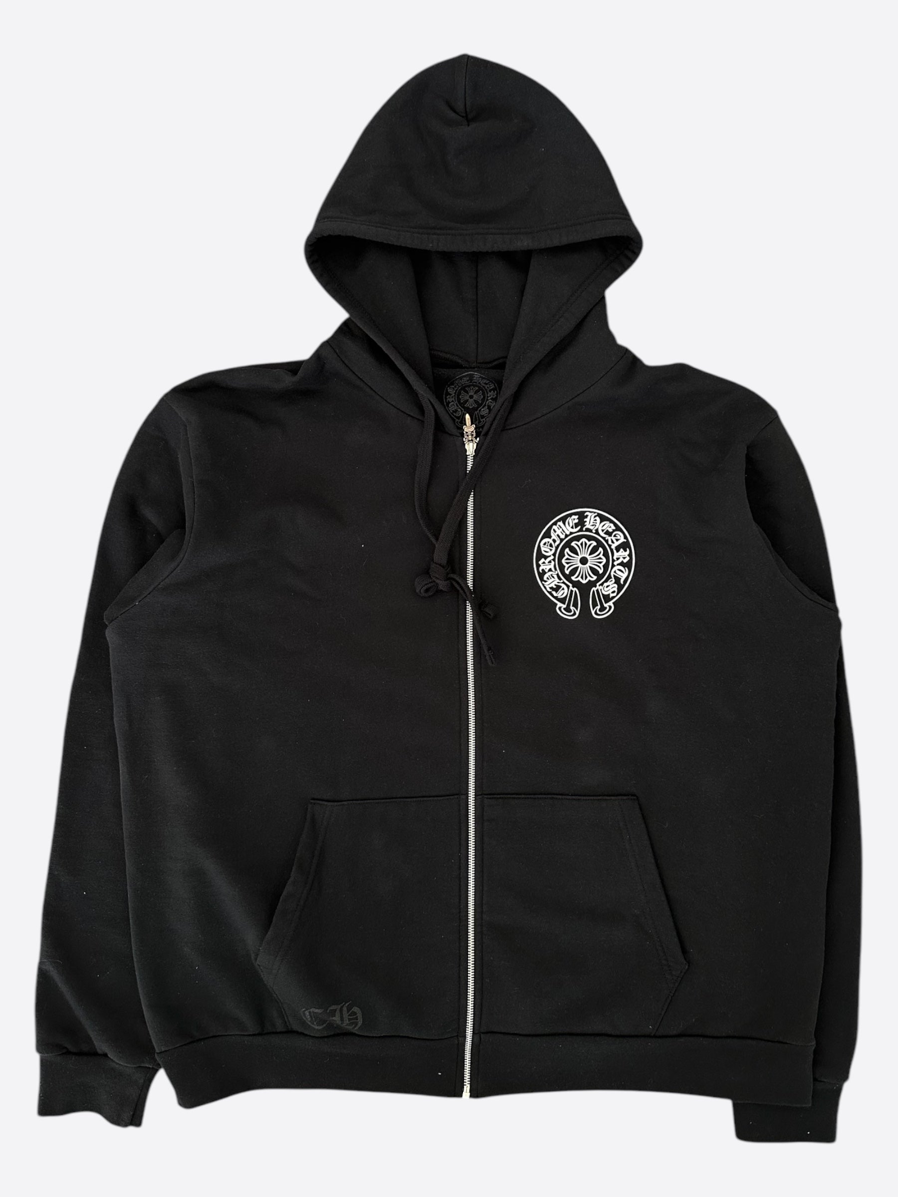 Chrome Hearts Black & White Las Vegas Horseshoe Logo Zip Up Hoodie for Men & Women | Stylish Streetwear Fashion for Casual Outings & Nightlife