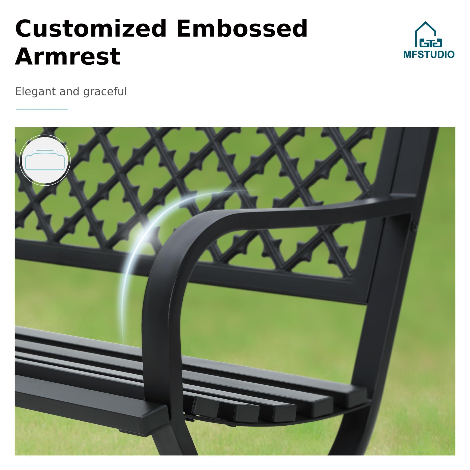 MFSTUDIO 50 Inch Black Outdoor Metal Garden Bench with Arch Legs - Heavy Duty Cast Iron Patio Furniture with E-Coating - Perfect for Porch, Yard, Garden & Outdoor Seating