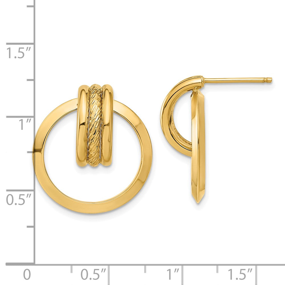 Gold Diamond Cut Center Triple Wire Circle Post Dangle Earrings TF1925 - Elegant Jewelry for Parties, Weddings & Special Occasions