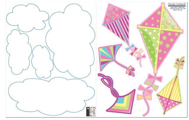 Girls Room Wall Decor - Kites & Clouds Removable Wall Decals for Nursery, Bedroom & Playroom - Cute DIY Wall Stickers for Kids
