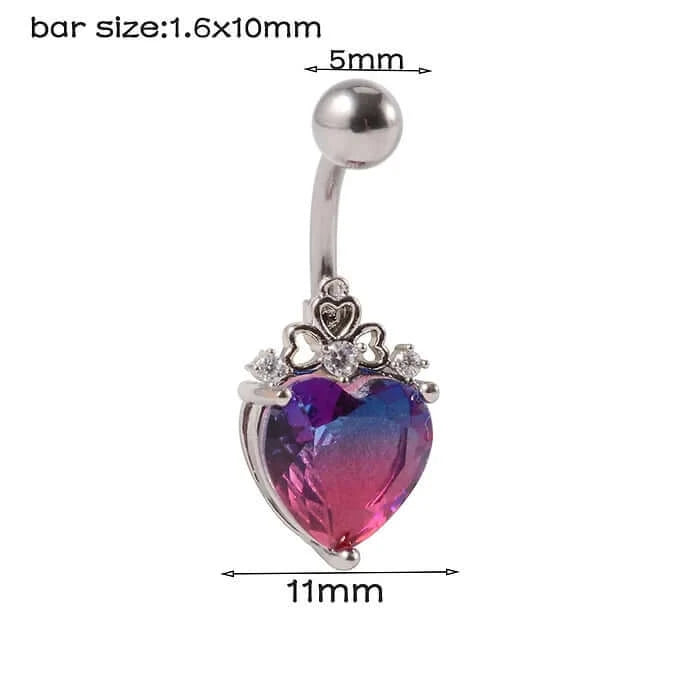 14G Gradient Heart Belly Button Rings - Stainless Steel Navel Piercing Jewelry for Women | Perfect for Summer Beach, Pool Parties & Body Piercing Fashion