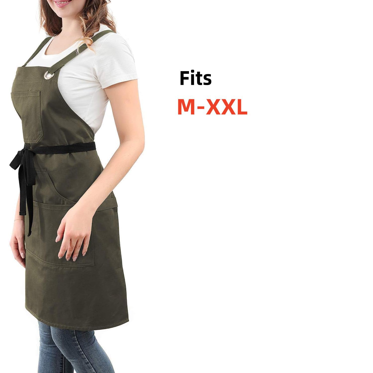 Premium 100% Cotton Chef Apron for Cooking, BBQ & Grilling - 6 Deep Pockets & Zippered Pocket (Sizes M-XXL) - Ideal for Professional Chefs, Home Cooks & Outdoor Grilling