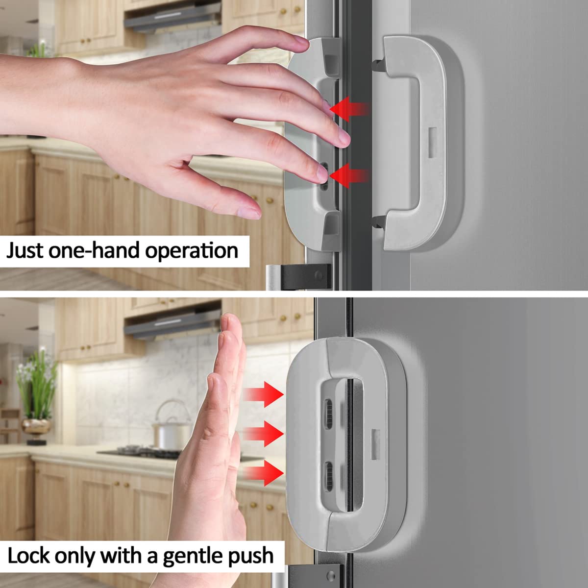 2 Pack Refrigerator Lock - Child Safety Fridge Freezer Door Latch for Toddlers & Kids - No Drill Adhesive Baby Proofing - Easy One Handed Installation - Perfect for Home, Kitchen & Daycare Safety