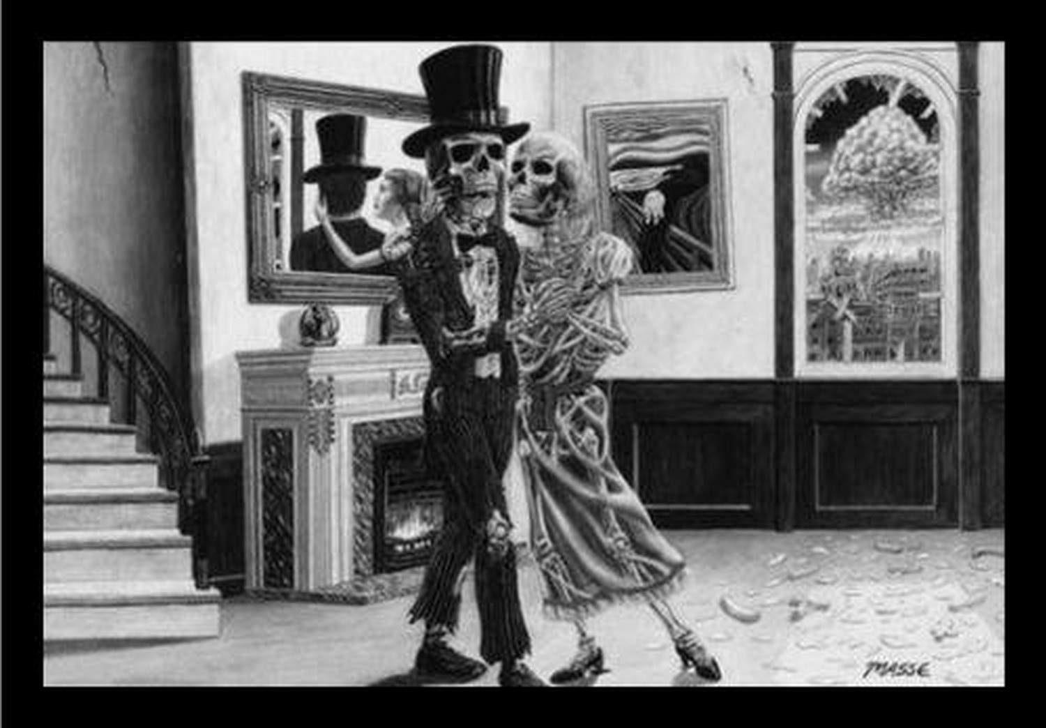 BuyArtForLess IF SB M709 2 Black Plexi Framed The Last Tom Masse 30x20 Art Print Poster - Fantasy Skeletons Dancing with Romance, Love & Humor | Hidden Meanings Wall Decor for Living Room, Bedroom & Office