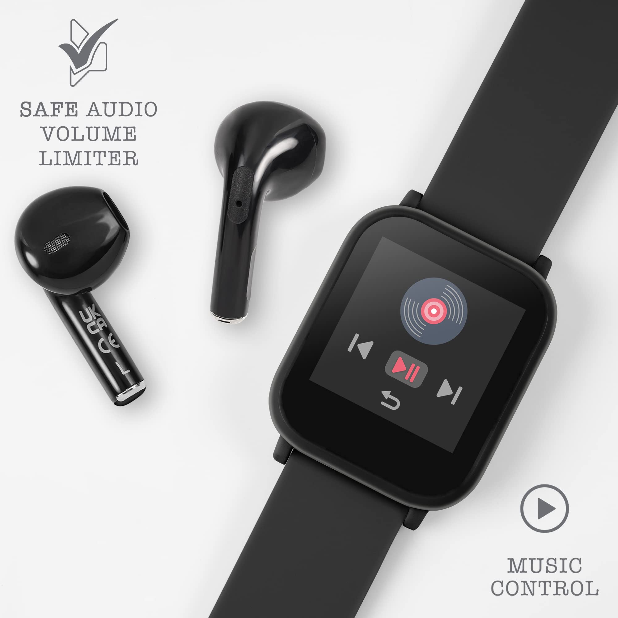 TKS10-0002-SETARG Tikkers Teen Series 10 Smart Watch & Wireless Earbuds Combo - Black | Fitness Tracker, Heart Rate Monitor, Bluetooth Headphones for Teens | Perfect for School, Sports & Daily Activities