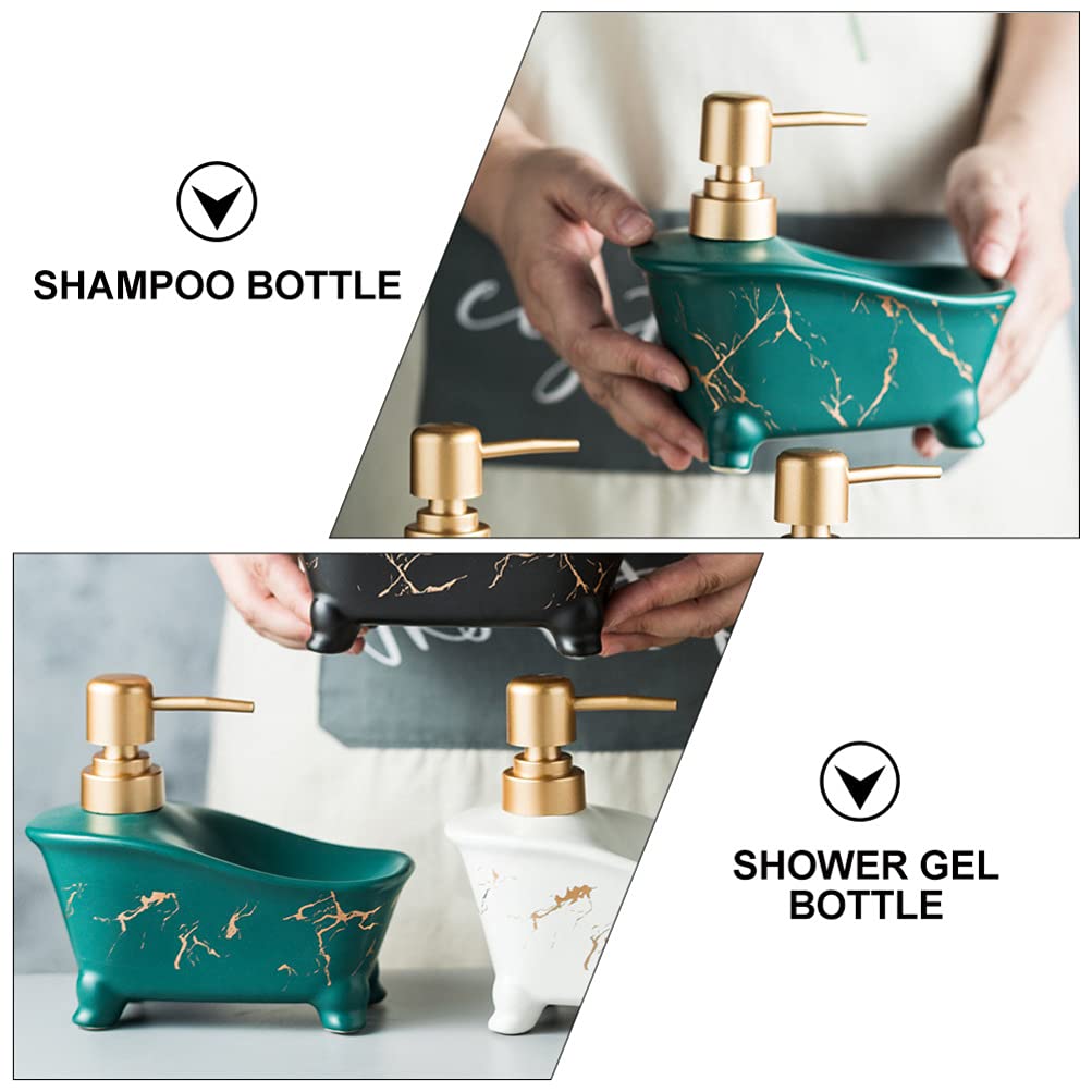 1pc Ceramic Pump Bottle - Empty Lotion Dispenser for Shower Gel, Shampoo & Liquid Soap | Bathroom Organizer with Soap Tray | Perfect for Spa, Salon & Home Bathroom Decor