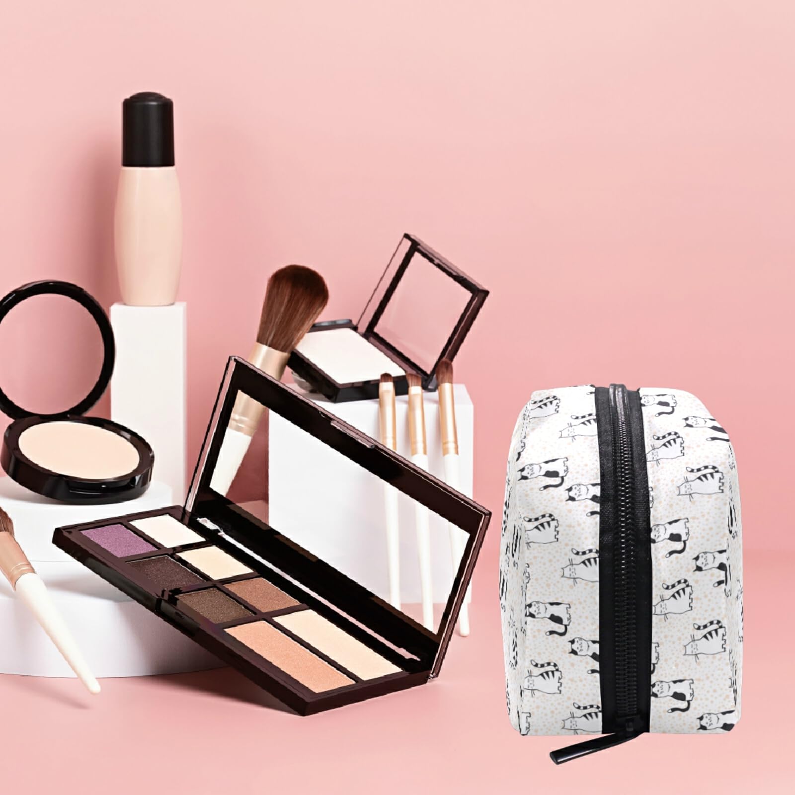 Cute Cat Makeup Bag for Women & Girls - Small Cosmetic Organizer with Compartments for Travel, Toiletries & Daily Essentials | Perfect for School, Gym & Vacation Use