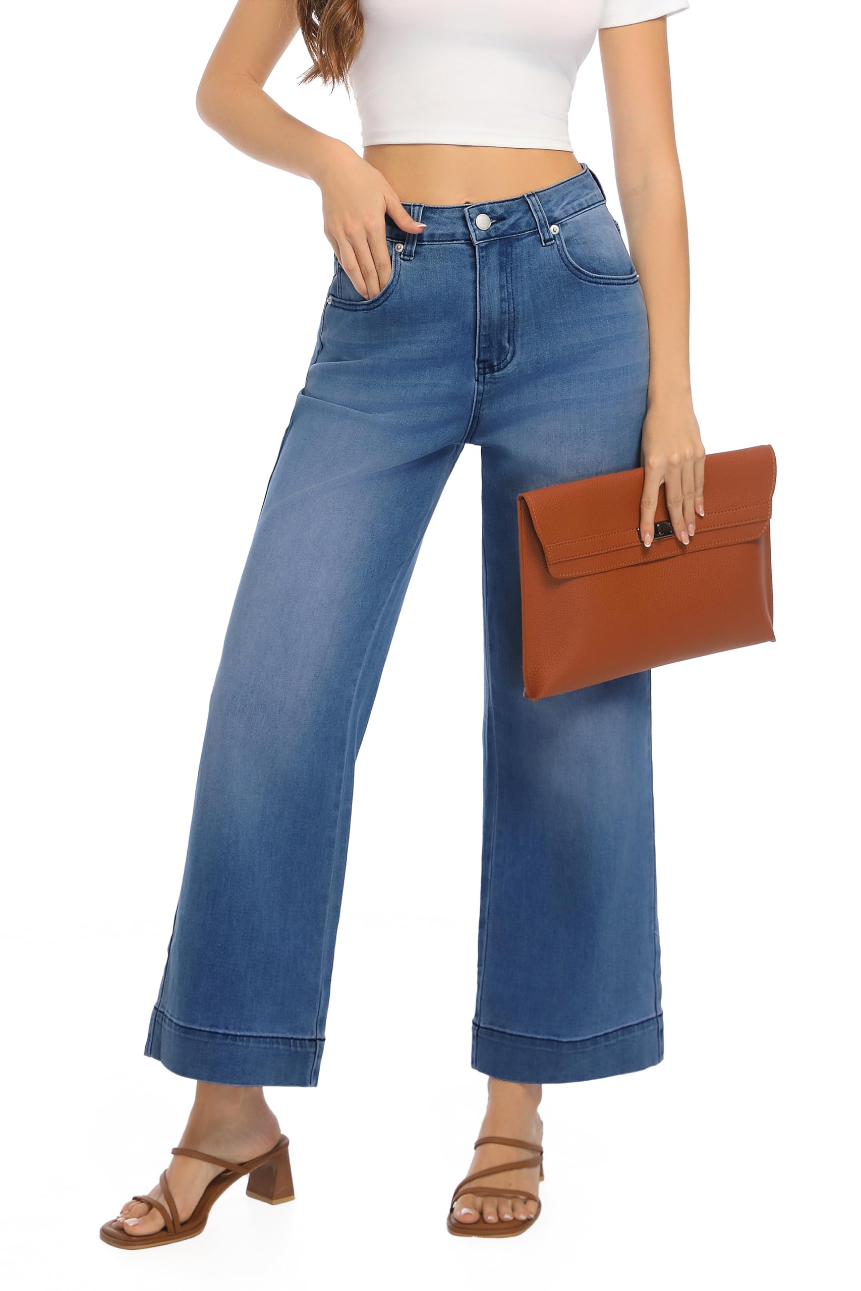 Women's High Waisted Stretchy Jeans - Wide Leg, Baggy, Loose Fit Trendy Denim Pants for Casual Wear & Street Style Outfits