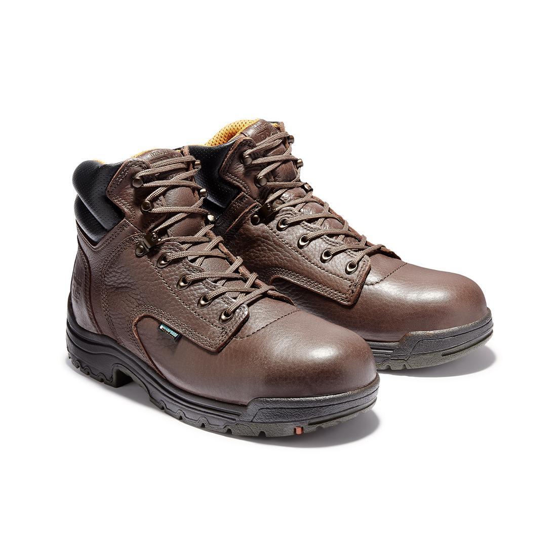 Titan® 6 Inch Waterproof Steel Toe Work Boots for Men - Slip Resistant & Comfortable Brown Safety Shoes for Construction, Warehouse & Outdoor Work