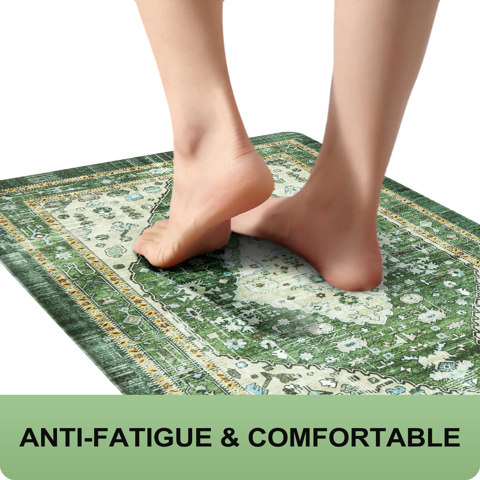 Collive Boho Kitchen Mat Set - 2 Piece Cushioned Anti-Fatigue Floor Mats, Non-Slip Waterproof Standing Rug for Kitchen, Laundry & Office - Comfortable Heavy Duty Mat for Standing Desks & Work Areas (Perfect for Cooking, Dishwashing & Long Work Hours)