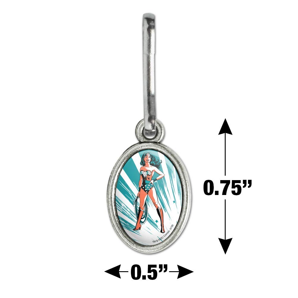 Wonder Woman Flashing Lights Antique Oval Charm - Zipper Pull Aid for Clothes, Purse, Suitcase & Backpack | Superhero Accessories for Cosplay & Everyday Use