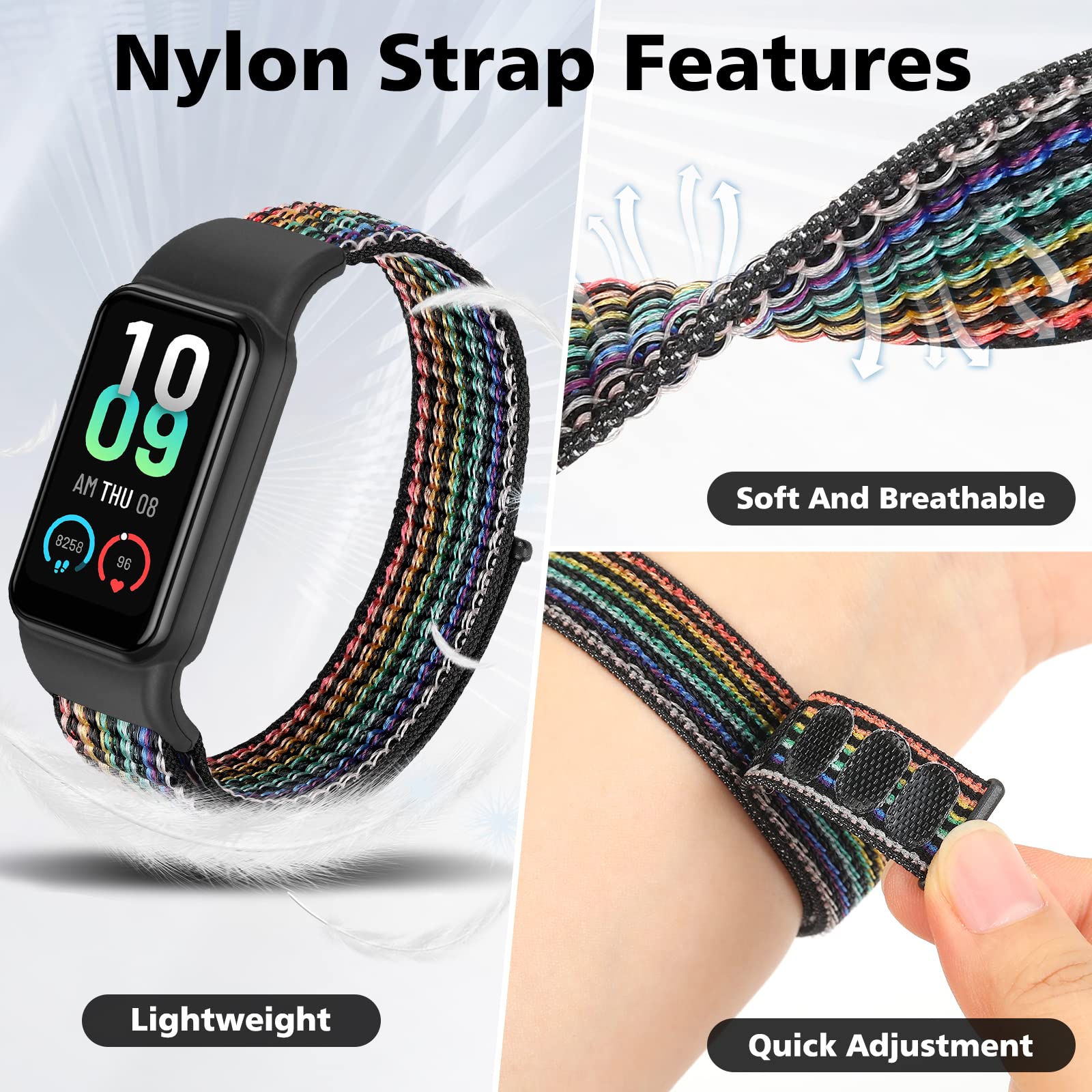 **YCHDDER Solo Loop Nylon Bands for Amazfit Band 7 - Soft, Breathable, Adjustable Sports Replacement Strap for Men & Women - Perfect for Running, Gym & Daily Wear**