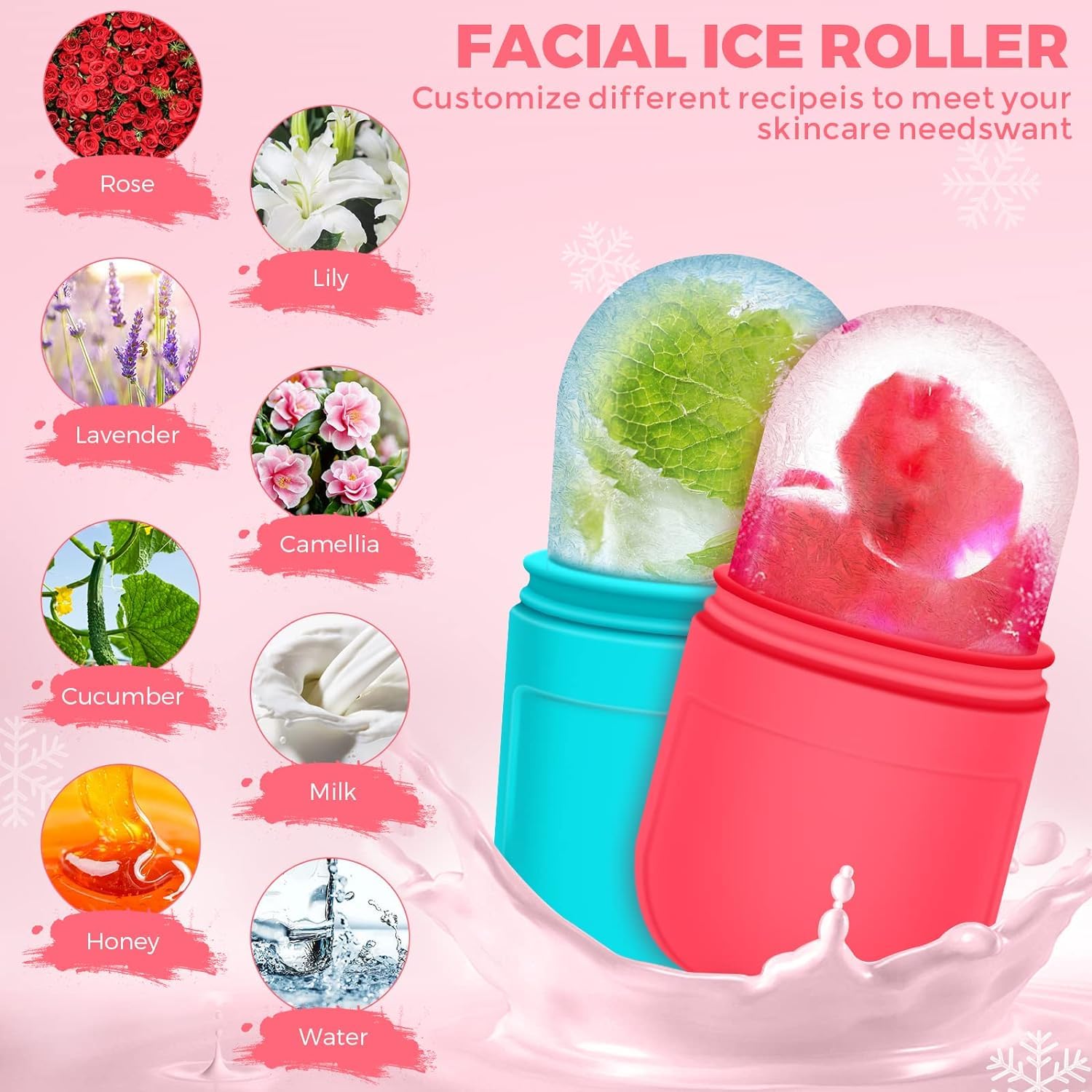 KTU Ice Face Roller for Puffiness & Wrinkles - Cooling Face Massager for Women, Under Eye Roller to Brighten & Tighten Skin, Reduce Fine Lines - Pack of 2 (Perfect for Morning Routine & Post-Workout Skin Care)