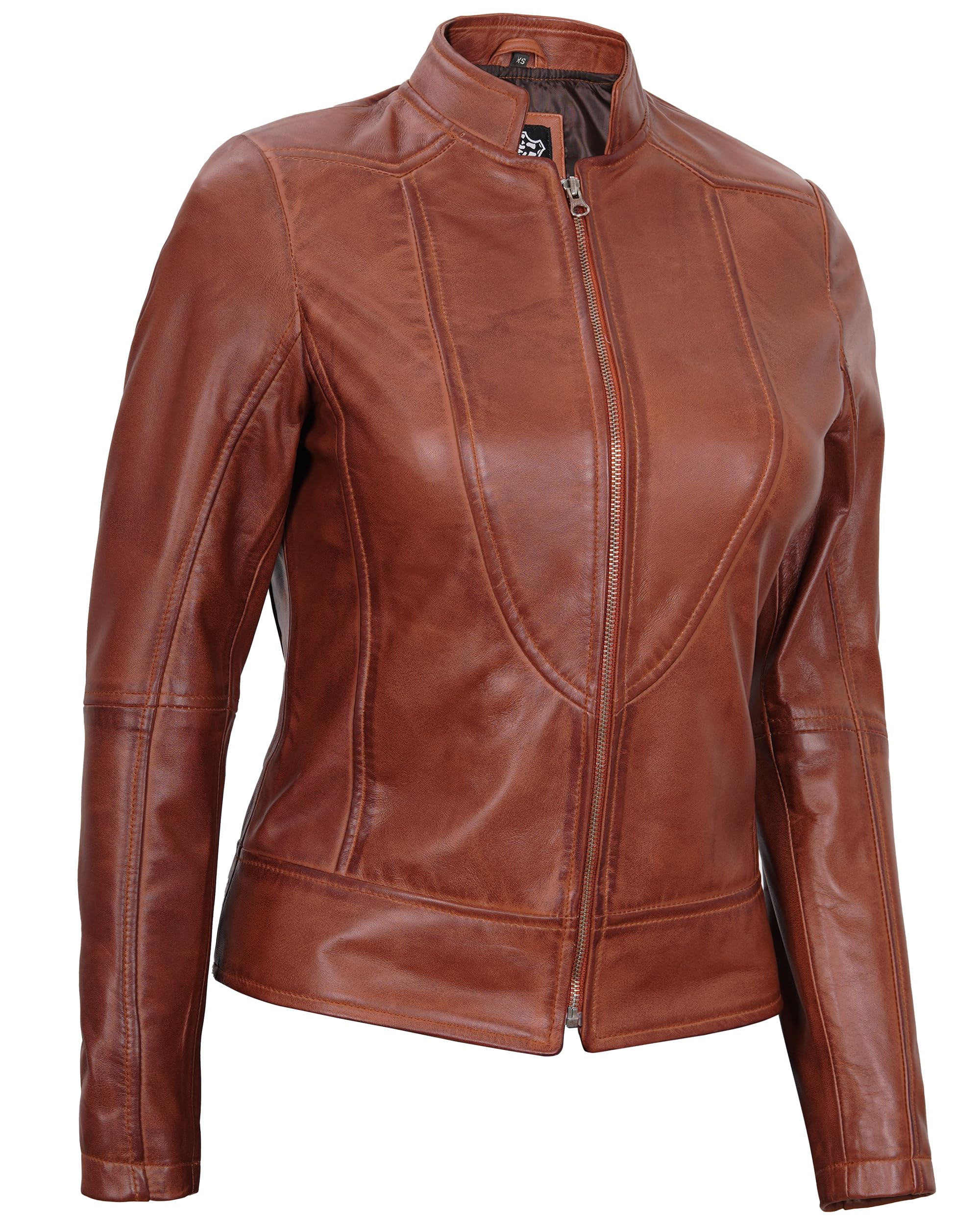 Fjackets Women's Cafe Racer Leather Motorcycle Jacket - Genuine Leather Biker Jacket for Women | Perfect for Riding, Casual Wear & Fashion Outfits
