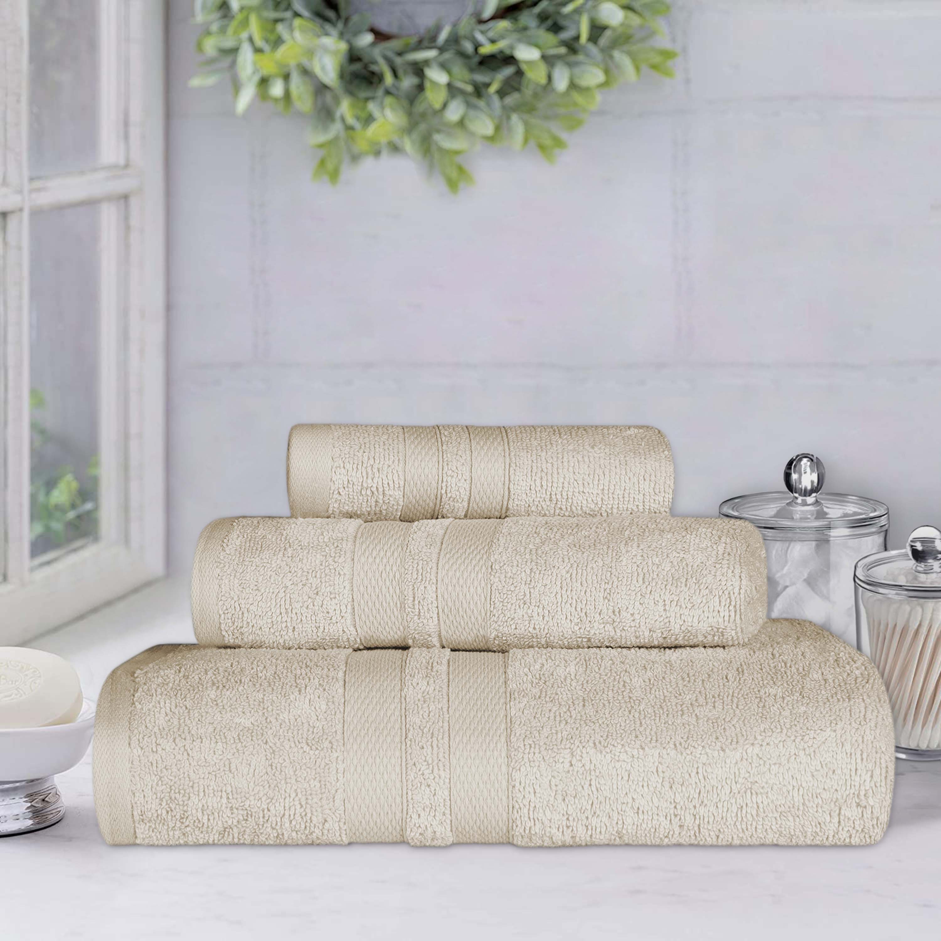 Ultra Soft Cotton Absorbent Bath Towel Set - 3 Piece Solid Color Towels for Bathroom, Spa, Gym & Beach | Quick Drying & Highly Absorbent