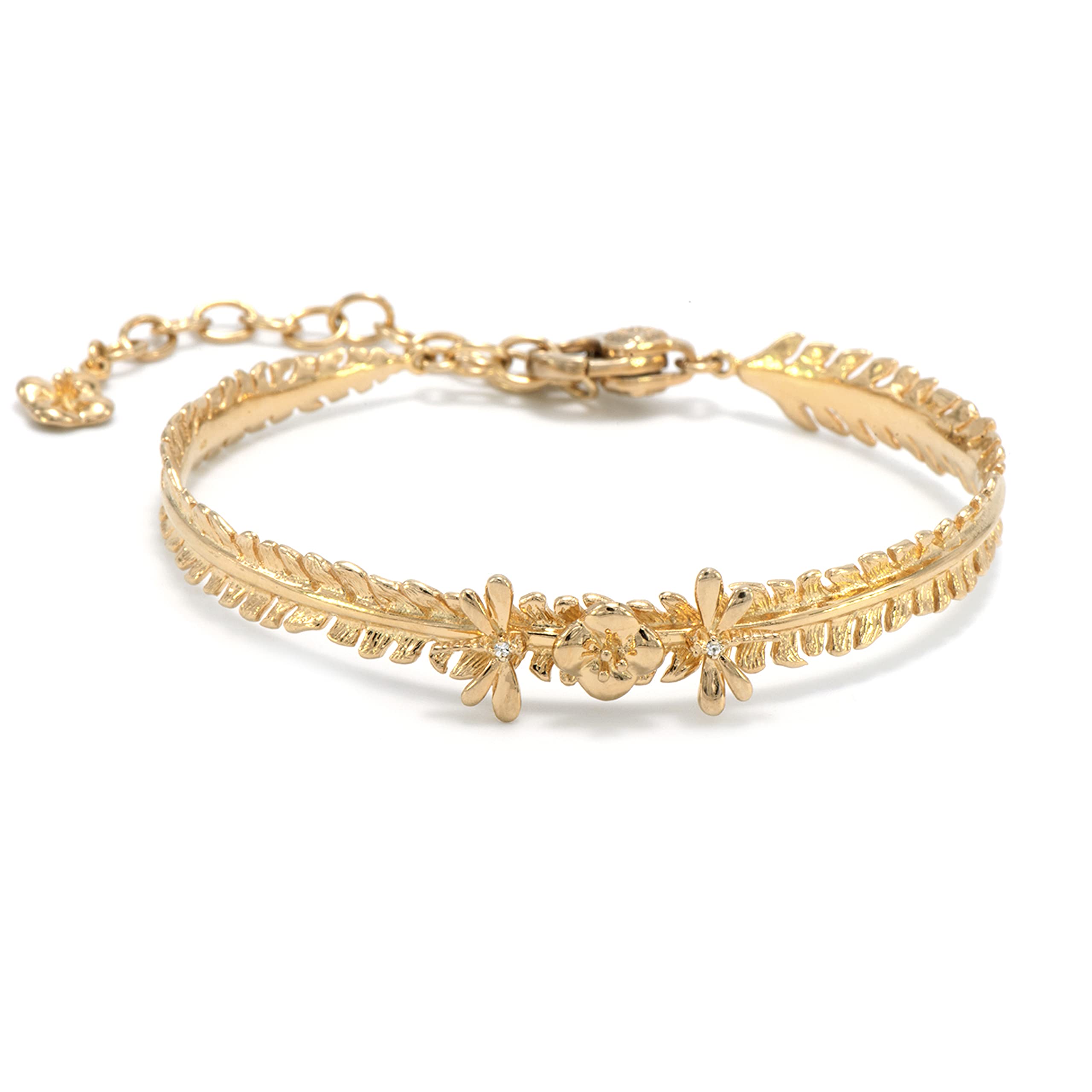 Janyl Adair Sterling Silver White Zircon Flower & Dragonflies Leaf Bangle Bracelet with 2