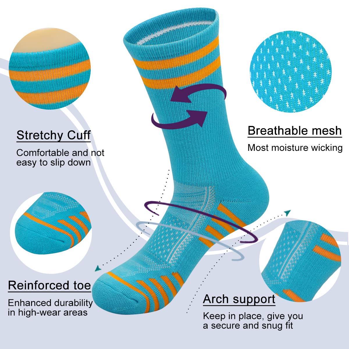 **Women's Athletic Crew Socks 6-Pack - Breathable Running Socks with Arch Support & Cushioning - Perfect for Workouts, Jogging & Daily Wear**
