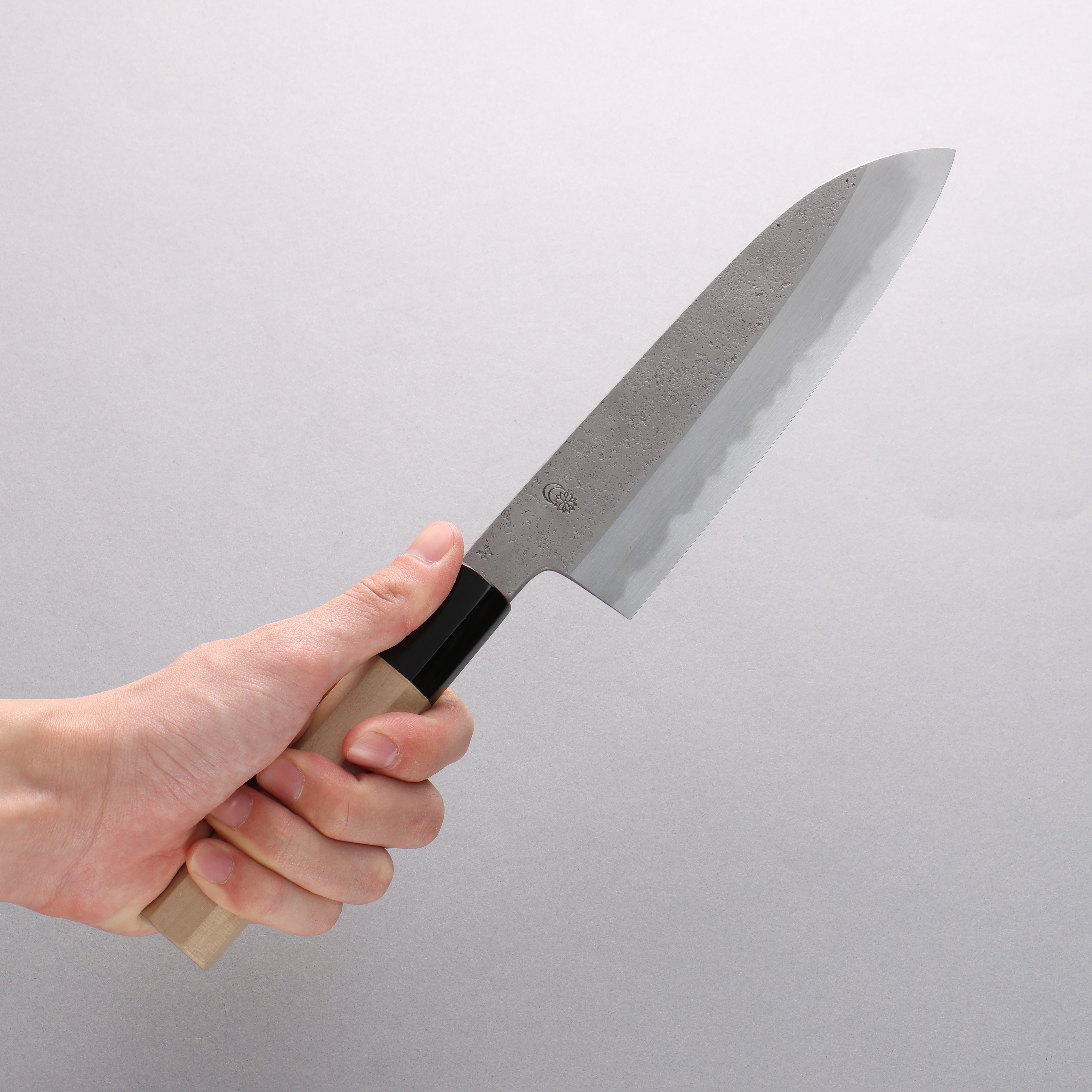 Premium Kikuzuki White Steel No.2 Nashiji Santoku Knife 180mm with Magnolia Wood Handle - Perfect for Slicing, Dicing & Chopping Vegetables, Meat & Fish in Professional & Home Kitchens