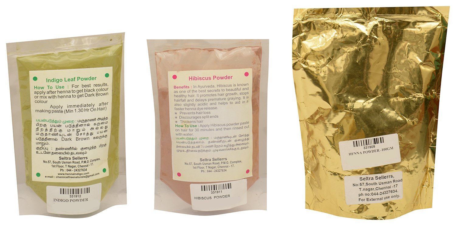 Natural Sara Combo: Henna Powder, Hibiscus Powder & Indigo Powder (150g) for Hair Dye, Skin Art & Organic Beauty Treatments | DIY Hair Coloring, Mehndi Tattoos & Herbal Hair Care