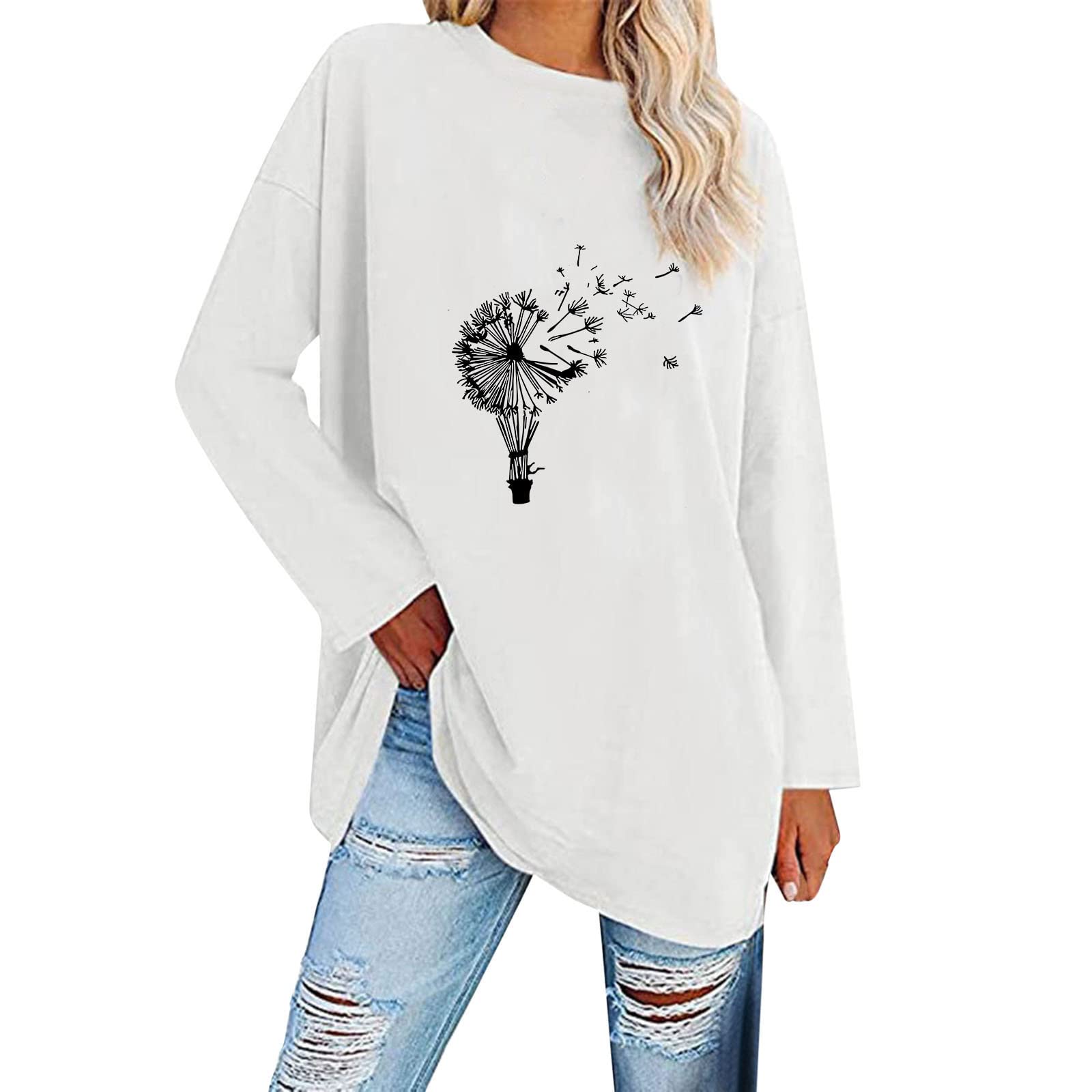 Women's Long Sleeve Oversized T-Shirt - Soft Loose Crewneck Tunic Top for Casual Wear | Comfortable Blouse for Everyday, Work & Weekend Outfits