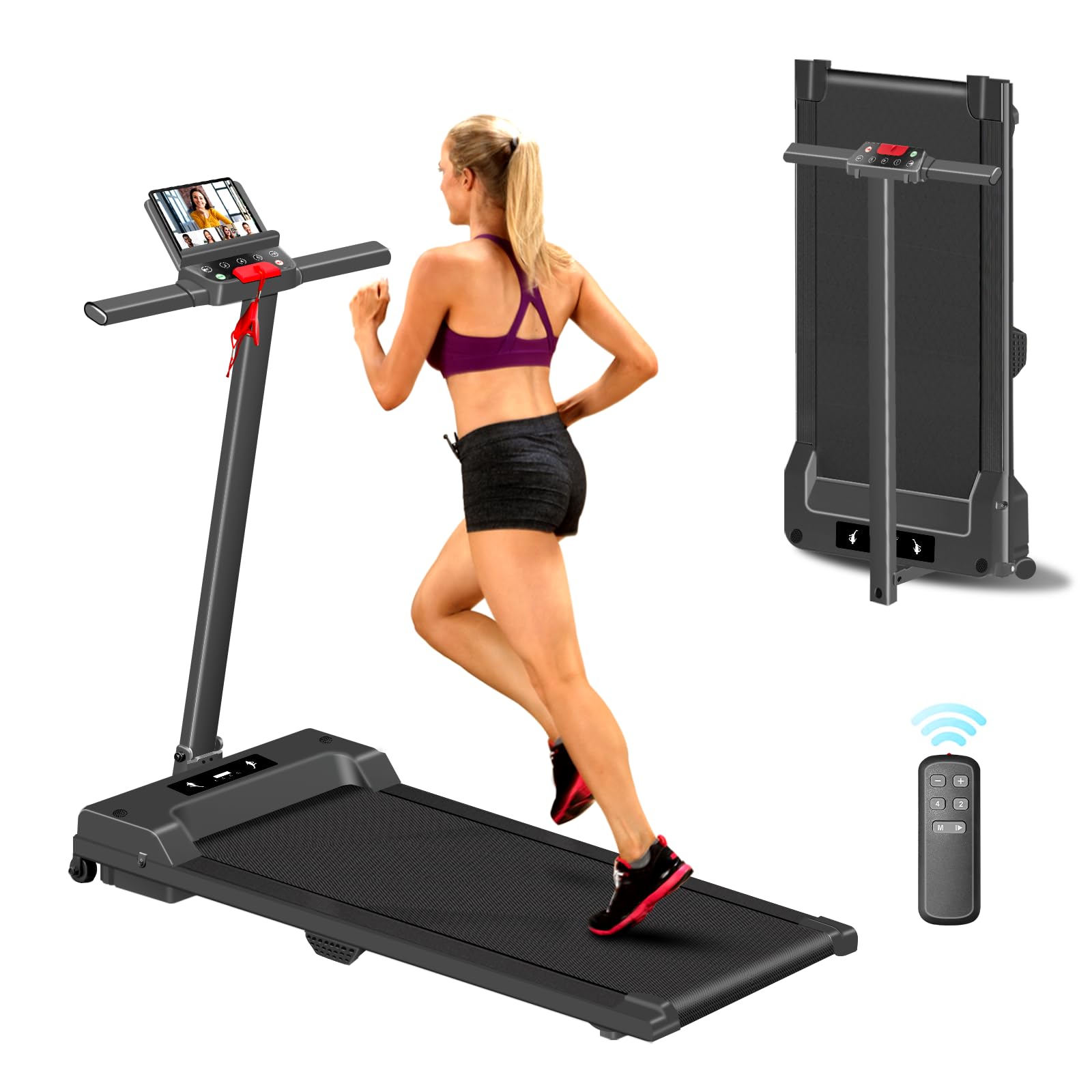 Compact Folding Treadmill for Home - 300 lb Capacity Portable Walking Pad with Handle Bar & Remote Control - Perfect for Small Spaces, Home Office & Under Desk Use