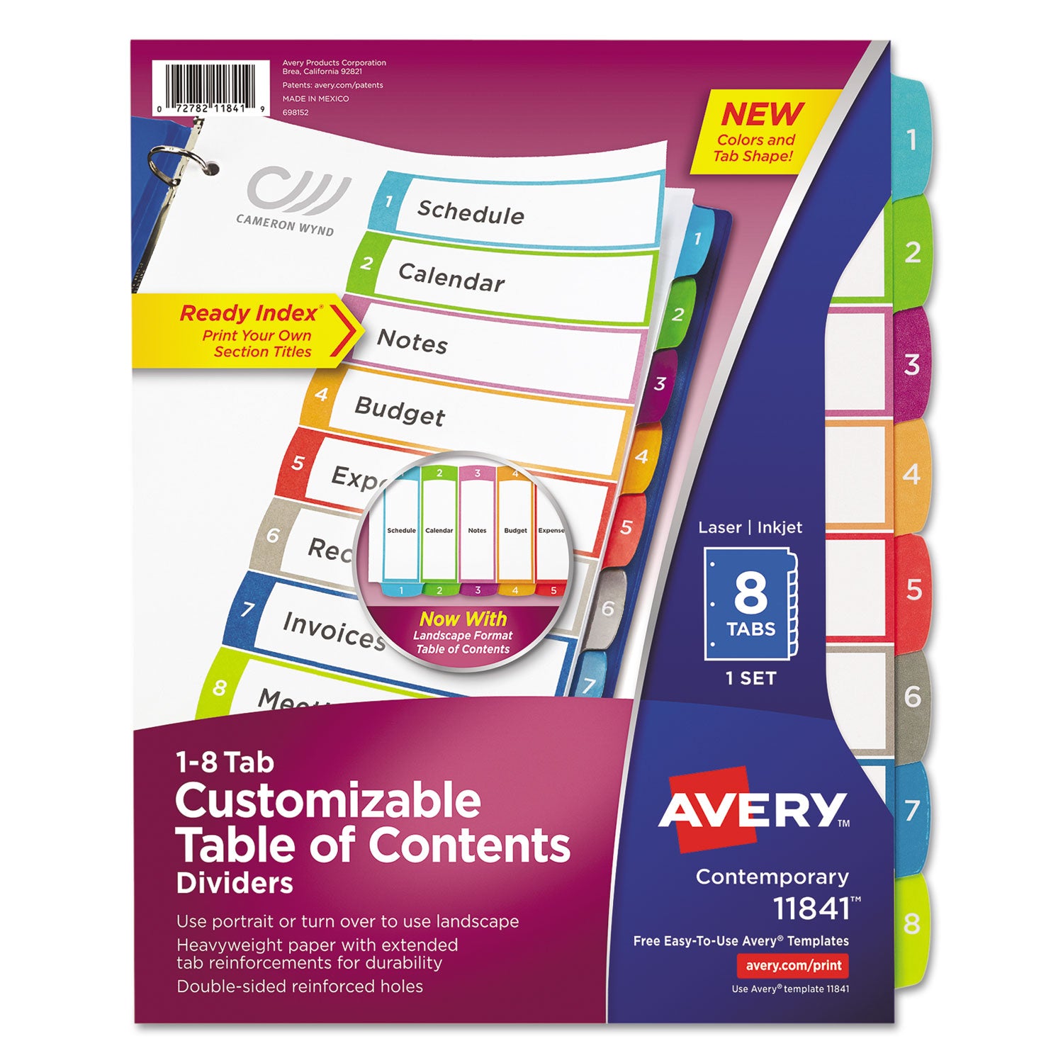 Avery Customizable TOC Ready Index Multicolor Tab Dividers - 8 Tabs (1-8), 11 x 8.5 Inches, White with Contemporary Color Tabs - Perfect for Office Organization, School Binders & Document Filing Systems