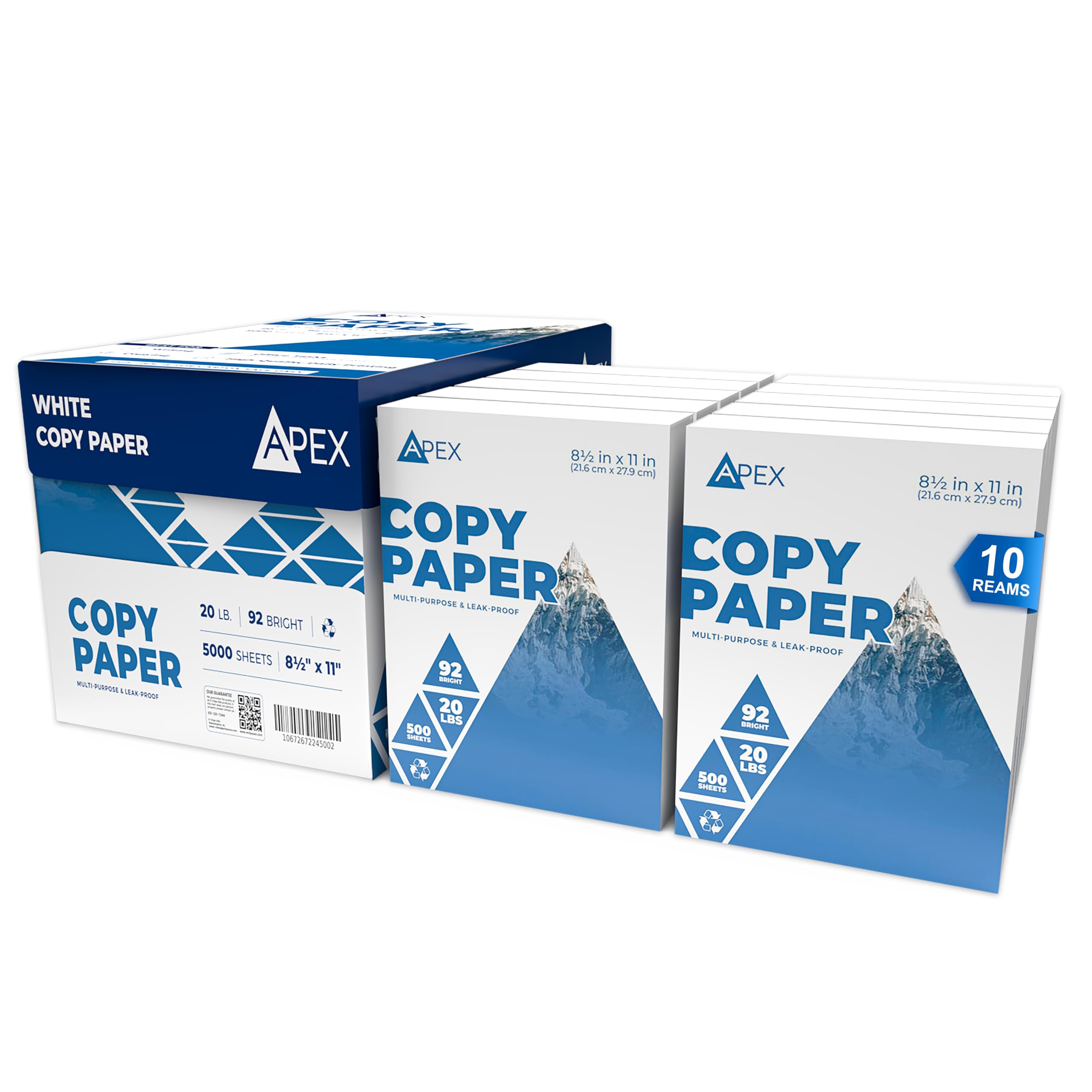 Premium 20lb Multipurpose Copy Paper - 8.5 x 11 Inches, 92 Brightness, White Printer Paper (5000 Sheets/10 Reams) for Office, School & Home Printing, Copying & Faxing
