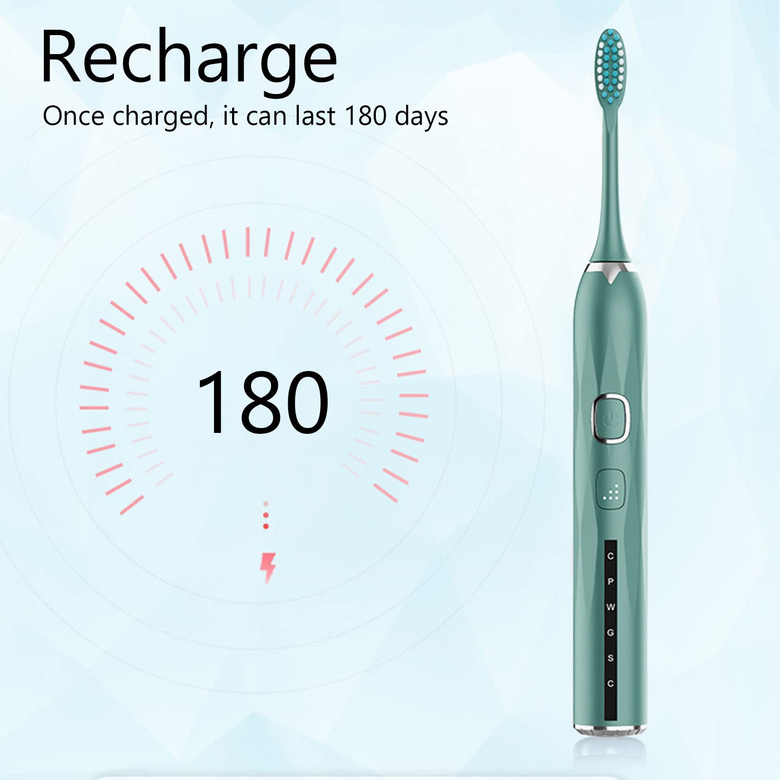 Sonic Electric Toothbrush for Adults - 5 Cleaning Modes, Smart Timer, USB Rechargeable with 2 Replacement Brush Heads - Perfect for Travel, Home & Office Use (Green)