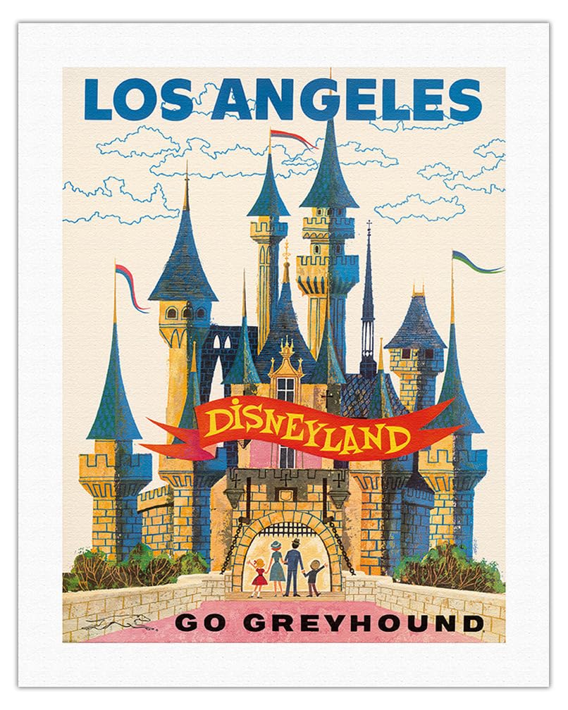 Vintage 1950s Disneyland California Travel Poster - Greyhound Bus Lines Fine Art Canvas Print 20x26in - Retro Home Decor & Disney Collectibles for Living Room, Office & Gifts
