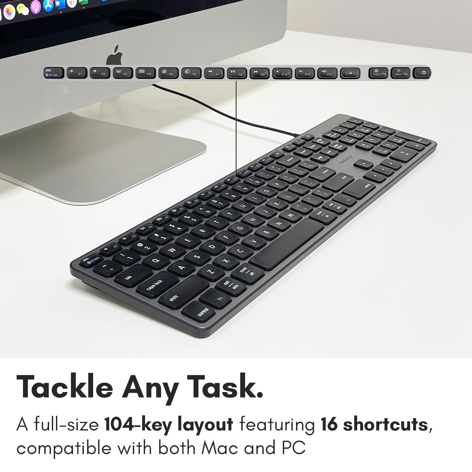**Macally Premium Wired USB-C Keyboard with 3-Port Hub (2x USB-A, 1x USB-C) – Full-Size Mechanical Keyboard for Mac Mini, iMac, MacBook, iPad & PC – Ideal for Home Office, Gaming & Productivity**