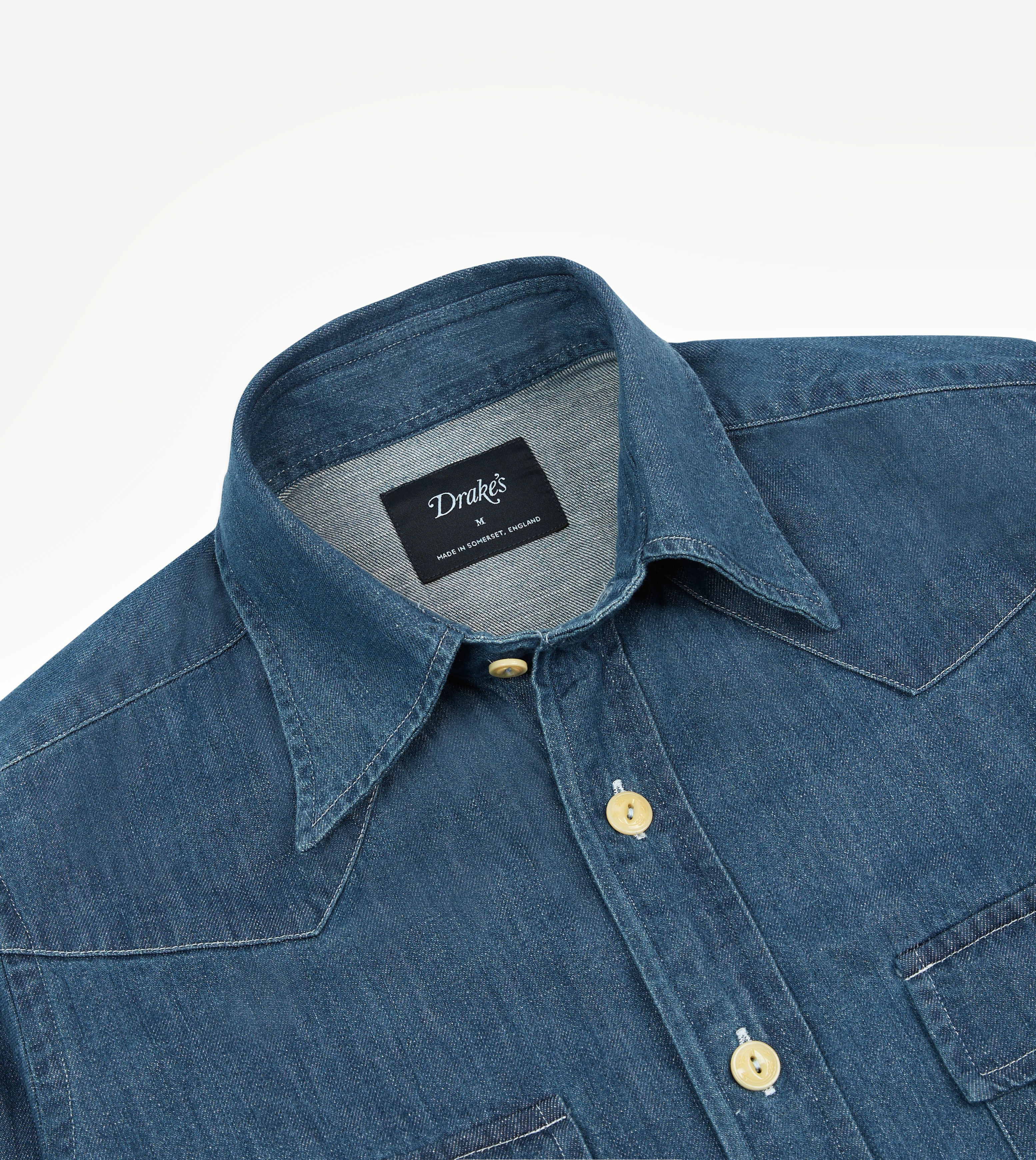 Vintage Stone Wash Denim Western Shirt with Two Pockets for Men | Cowboy Style Button Up Shirt for Casual Wear, Rodeo & Country Music Events
