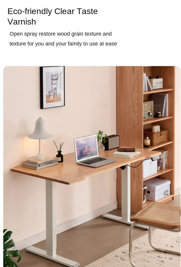Premium Oak Solid Wood Electric Height Adjustable Standing Desk - Ergonomic Home Office Workstation for Computer & Laptop Use