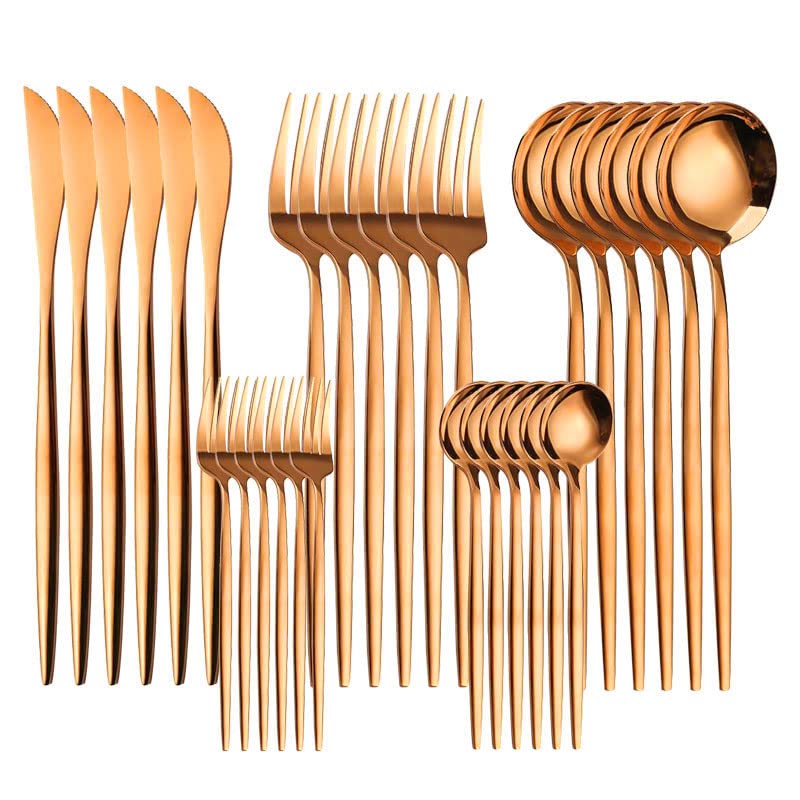 Luxury 30-Piece Stainless Steel Flatware Set - Rose Gold Silverware Cutlery Set with Knives, Forks & Spoons - Dishwasher Safe Elegant Tableware for Home, Kitchen & Dinner Parties - Perfect for Weddings, Holidays & Fine Dining