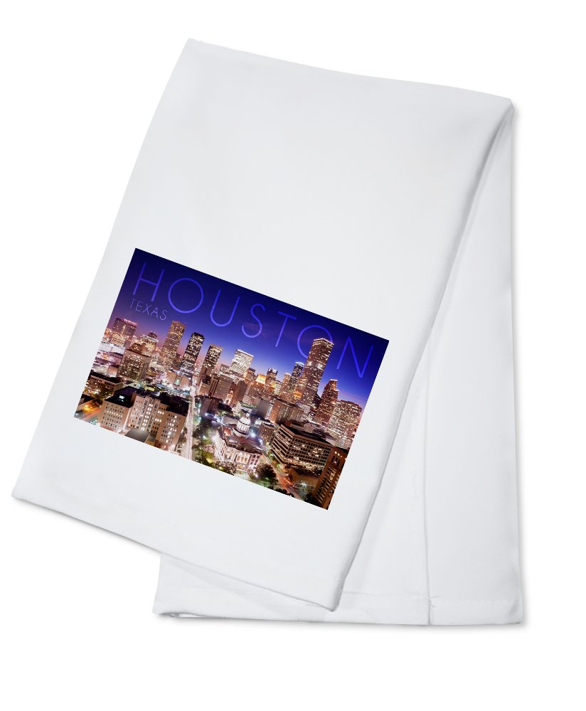 Houston Texas Skyline at Night - 100% Cotton Tea Towel, Decorative Hand Towel for Kitchen & Home Decor - Perfect for Gifts, Housewarming & Texas-Themed Parties