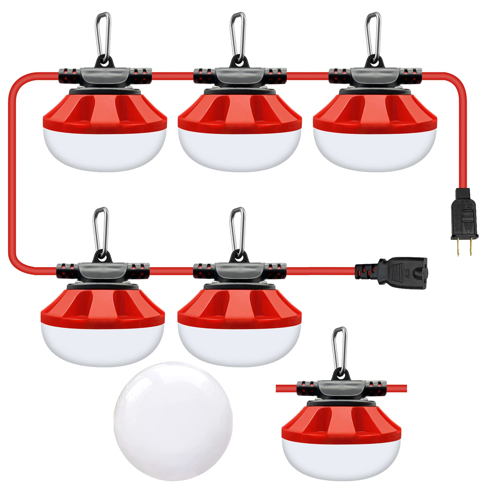 50FT LED Construction String Lights - 5000LM Super Bright Temporary Work Lighting with 5 Medium Base Sockets, Linkable for Outdoor Job Sites - Perfect for Construction Areas, Backyards, Patios, and Emergency Lighting