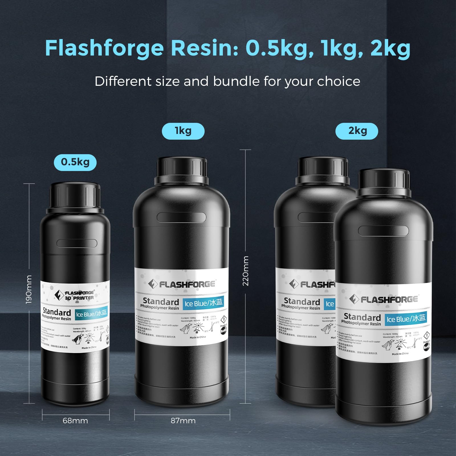 Flashforge High Precision Standard Photopolymer Resin 405nm Fast UV Curing for LCD 3D Printing - Low Shrinkage & Excellent Fluidity (Ice Blue, 500g) - Ideal for Miniatures, Jewelry & Dental Models