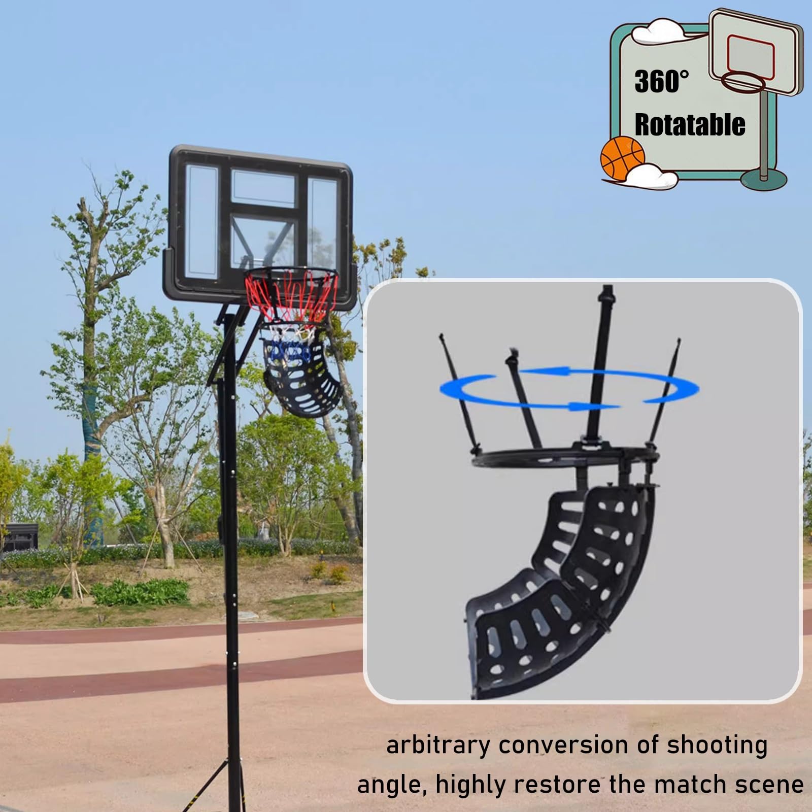 LXLZYXSF No Ball Pickup Basketball Return System - Wall Mounted Solo Shooting Trainer for Kids & Adults | Portable Lightweight Rebounder | Perfect for Driveway, Backyard & Gym Practice (Black)
