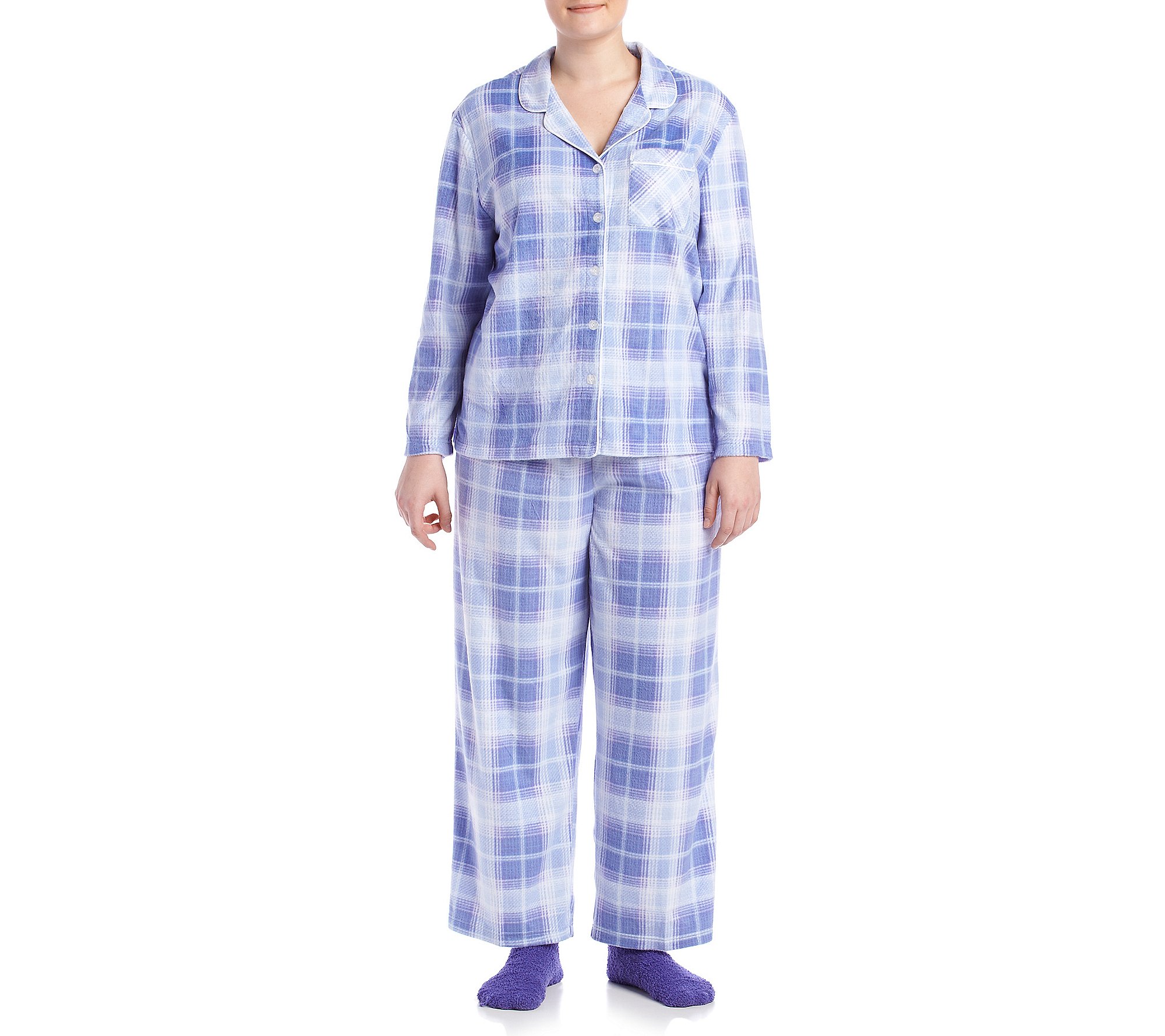 Karen Neuburger Women's Cozy Long Sleeve Minky Fleece Pajama Set with Non-Slip Socks - Soft Winter Sleepwear for Relaxing at Home & Holiday Gift