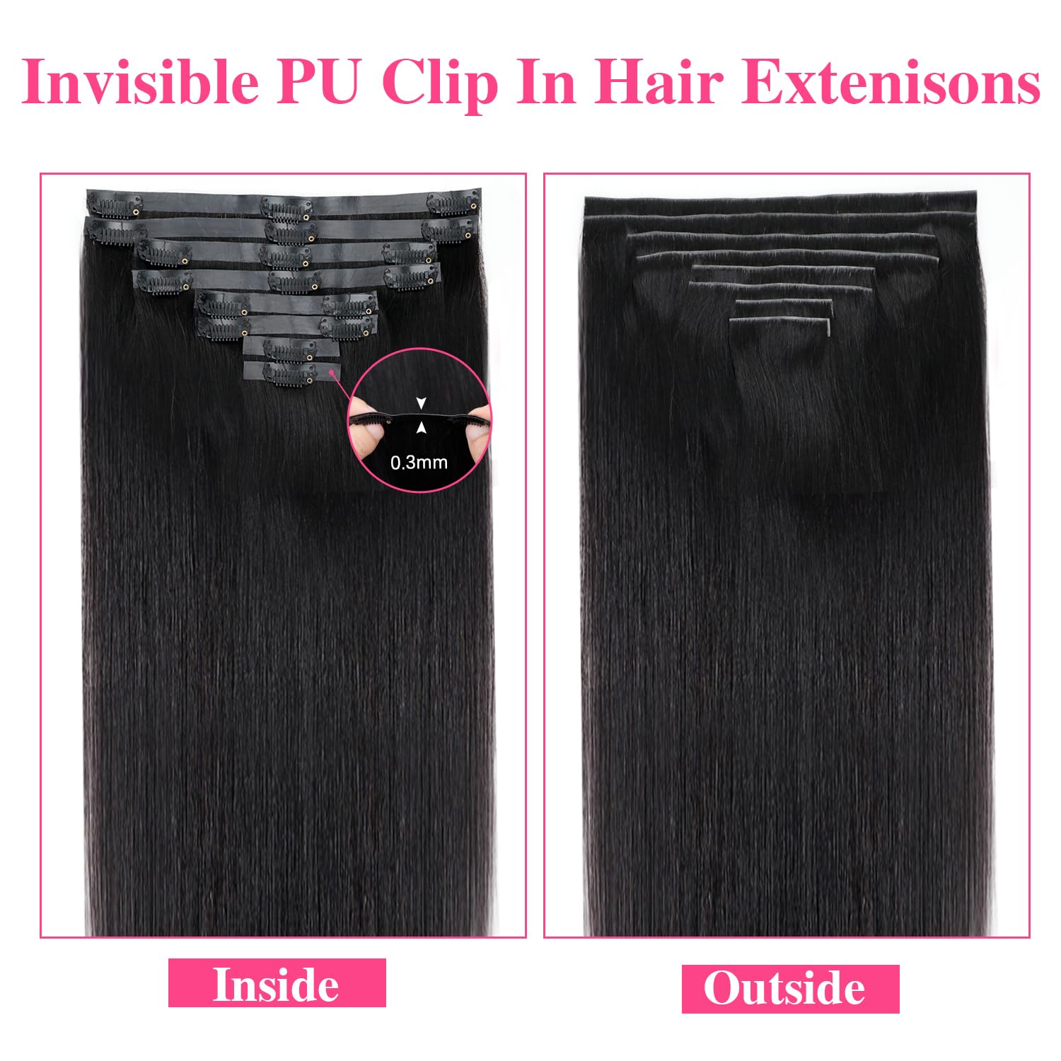 Brazilian Human Hair Clip-In Extensions 24 Inch - 8pcs 120g Set with 18 Invisible Clips for Women | Natural Color, Seamless Blend for Volume & Length | Perfect for Weddings, Parties & Daily Styling
