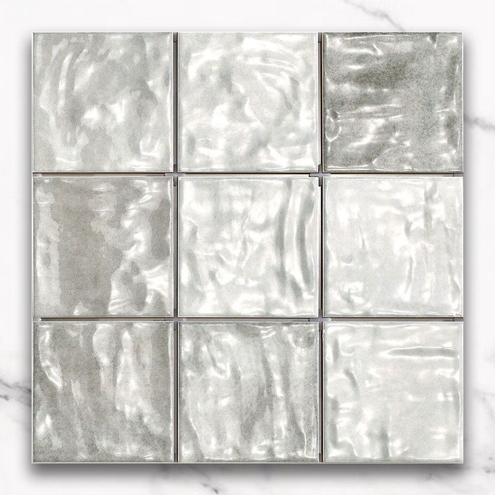 Premium Marrakesh Ash Grey 120x120mm Glossy Zellige Square Tile - Moroccan-Inspired Ceramic Wall & Floor Tile for Kitchen Backsplash, Bathroom, and Shower Decor