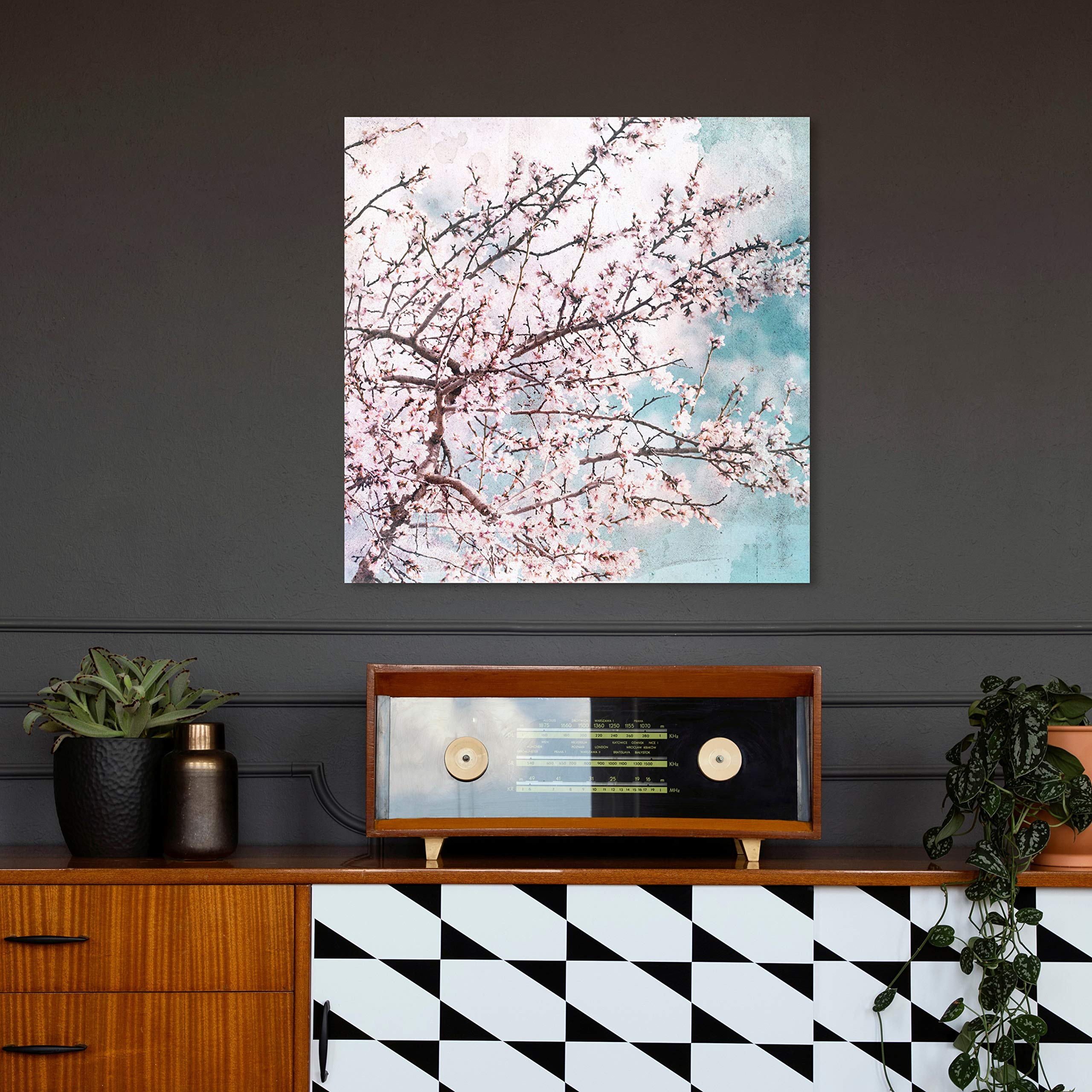 Oliver Gal Artist Co. 'Blossoming in The Air' Pink & Blue Botanical Wall Art Canvas Print - 20x20 Inches Modern Home Decor for Living Room, Bedroom & Office