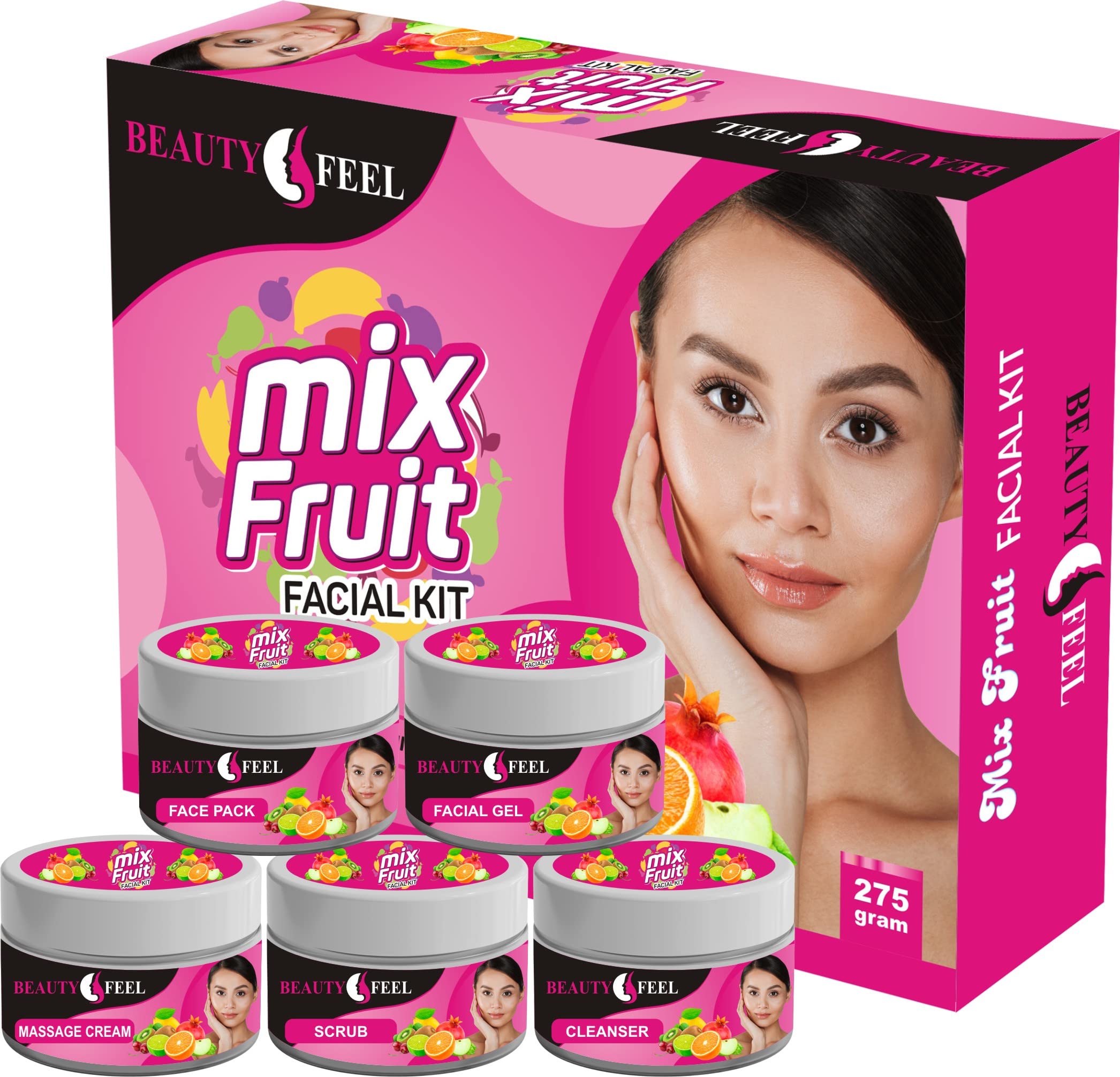Professional Vitamin C Brightening Facial Kit with Mixed Fruit Extracts - 5 Piece Set (275g) for Glowing Skin | Perfect for Daily Skincare & Spa Treatments