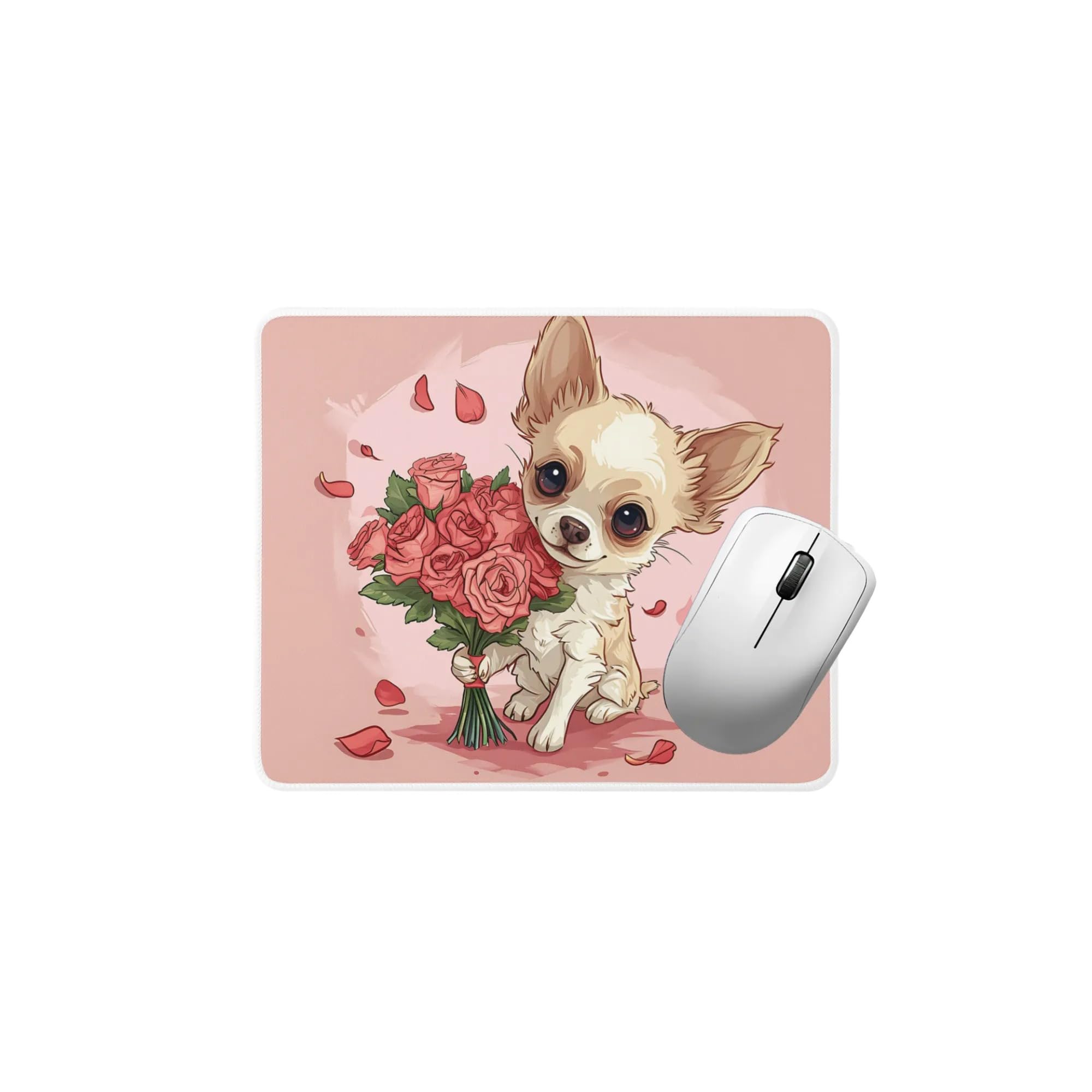 Cute Chihuahua Dog with Flowers Non-Slip Rubber Mouse Pad - Perfect for Home Office, Gaming Desk, Computer & Laptop Use - Ideal Gift for Dog Lovers (Ergonomic Comfort for Work & Play)