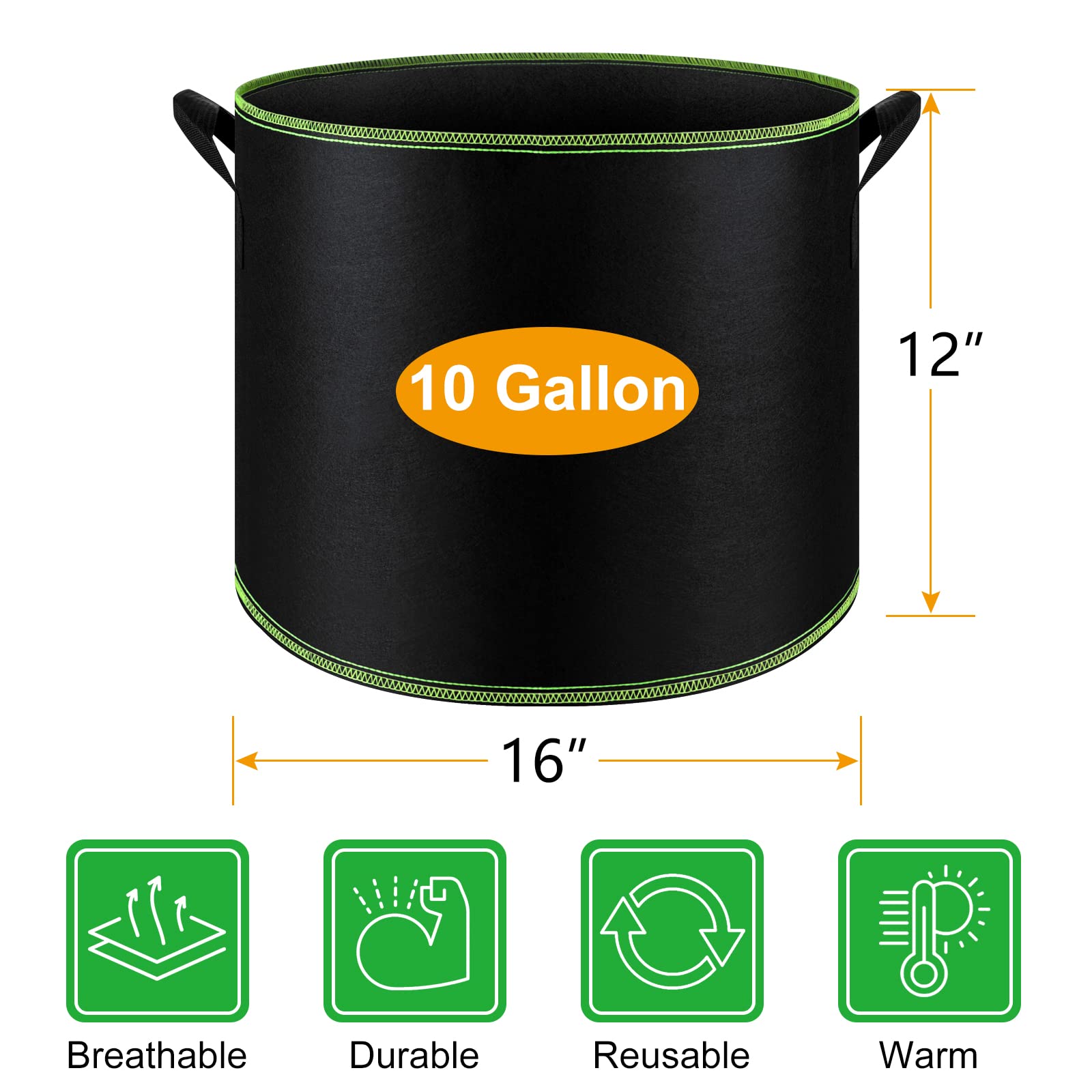 FEPITO 5 Pack 10 Gallon Heavy Duty Aeration Fabric Grow Bags with Handles - Thickened Nonwoven Plant Pots for Vegetables, Fruits, Flowers - Ideal for Indoor/Outdoor Gardening, Balcony Planting & Urban Farming