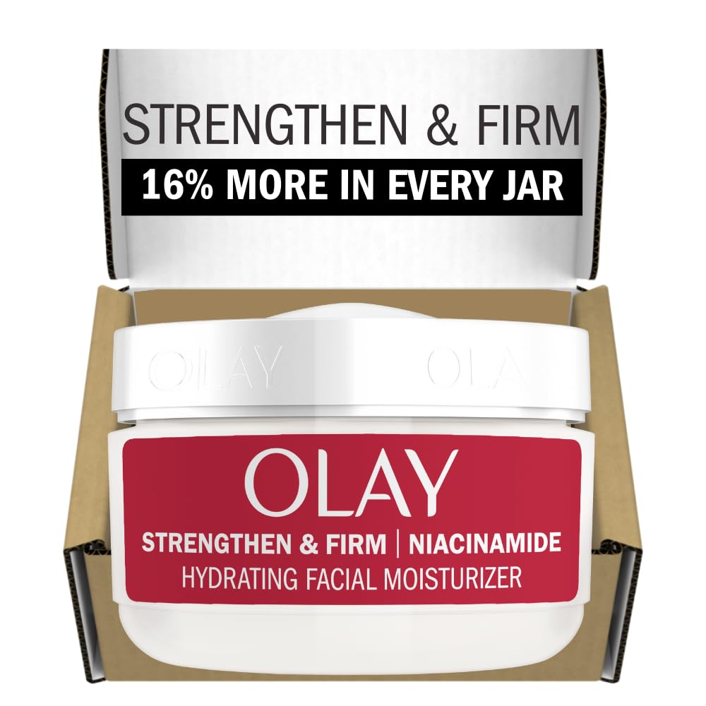 Olay Strong & Firm Niacinamide Face Moisturizer - 2 oz Renewing Face Cream with 99% Pure Niacinamide for Hydration & Skin Cell Turnover | Anti-Aging, Wrinkle Reduction | Recyclable Eco Jar Packaging | Perfect for Daily Skincare Routine & Nighttime Use
