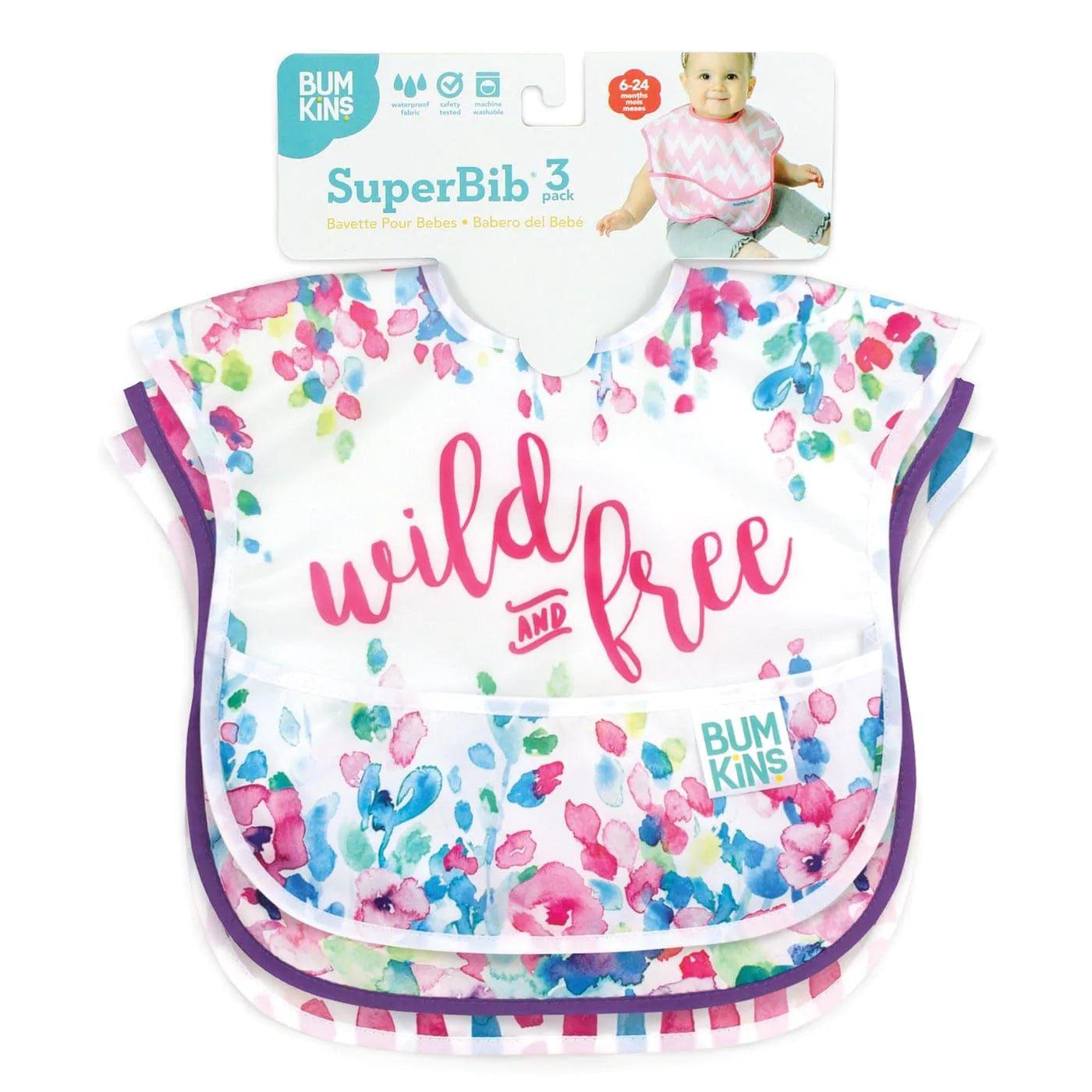 Bumkins SuperBib 3-Pack - Waterproof Baby Bibs for Messy Eaters | Wild & Free Design | Ideal for Feeding, Weaning & Toddler Mealtime