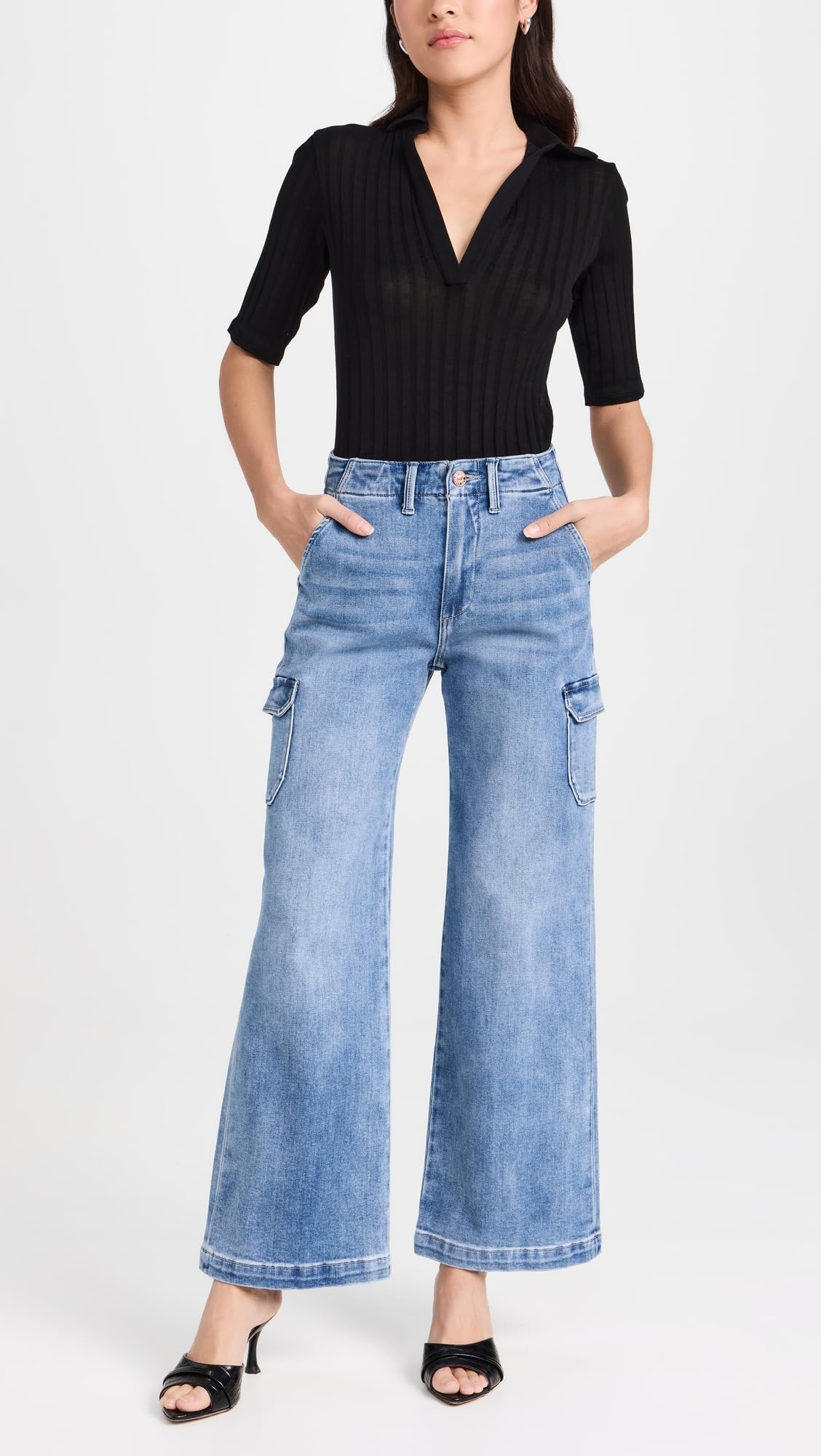 PAIGE Women's Carly Cargo Jeans - High Waisted Stretch Denim Pants with Utility Pockets | Casual & Streetwear Style for Everyday Wear