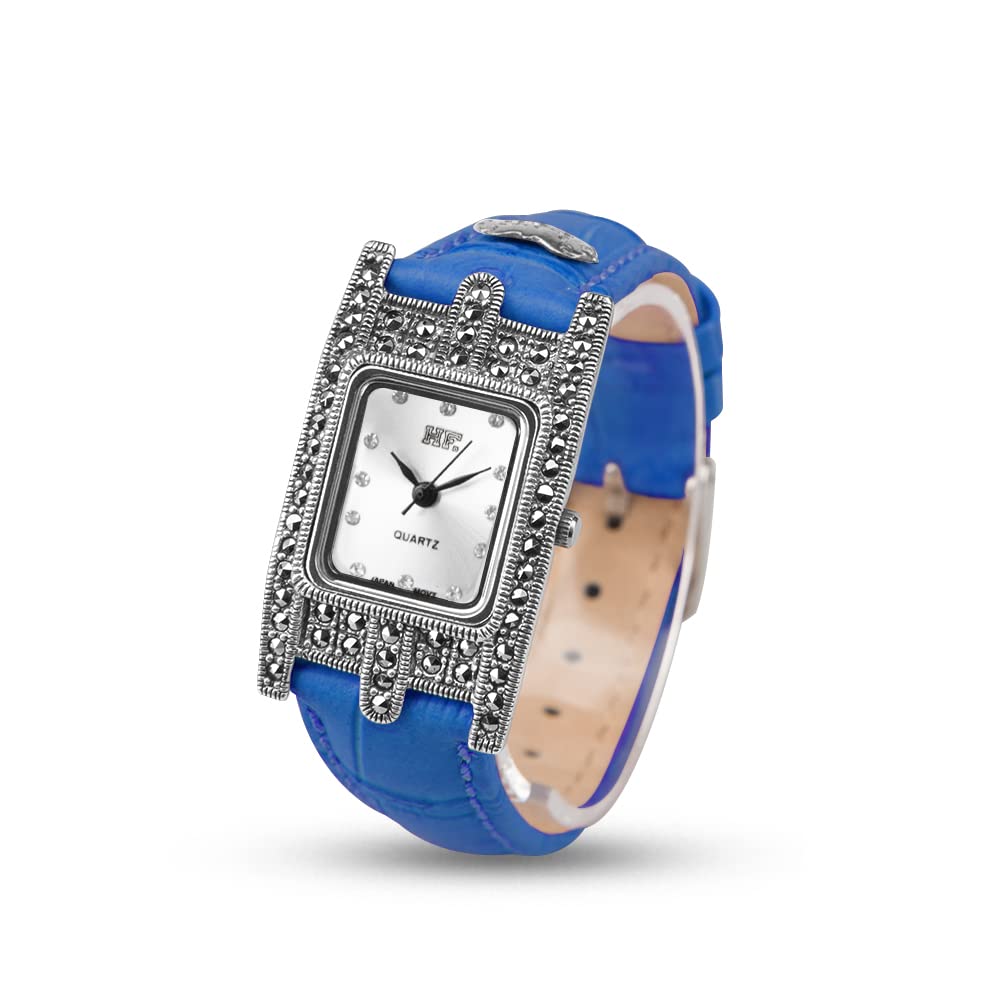Luxury 925 Silver Women's Watch - Leather Strap Quartz for Office & Party